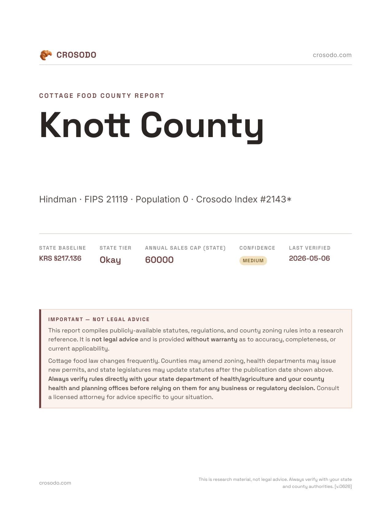 Cover of Knott County county cottage food report