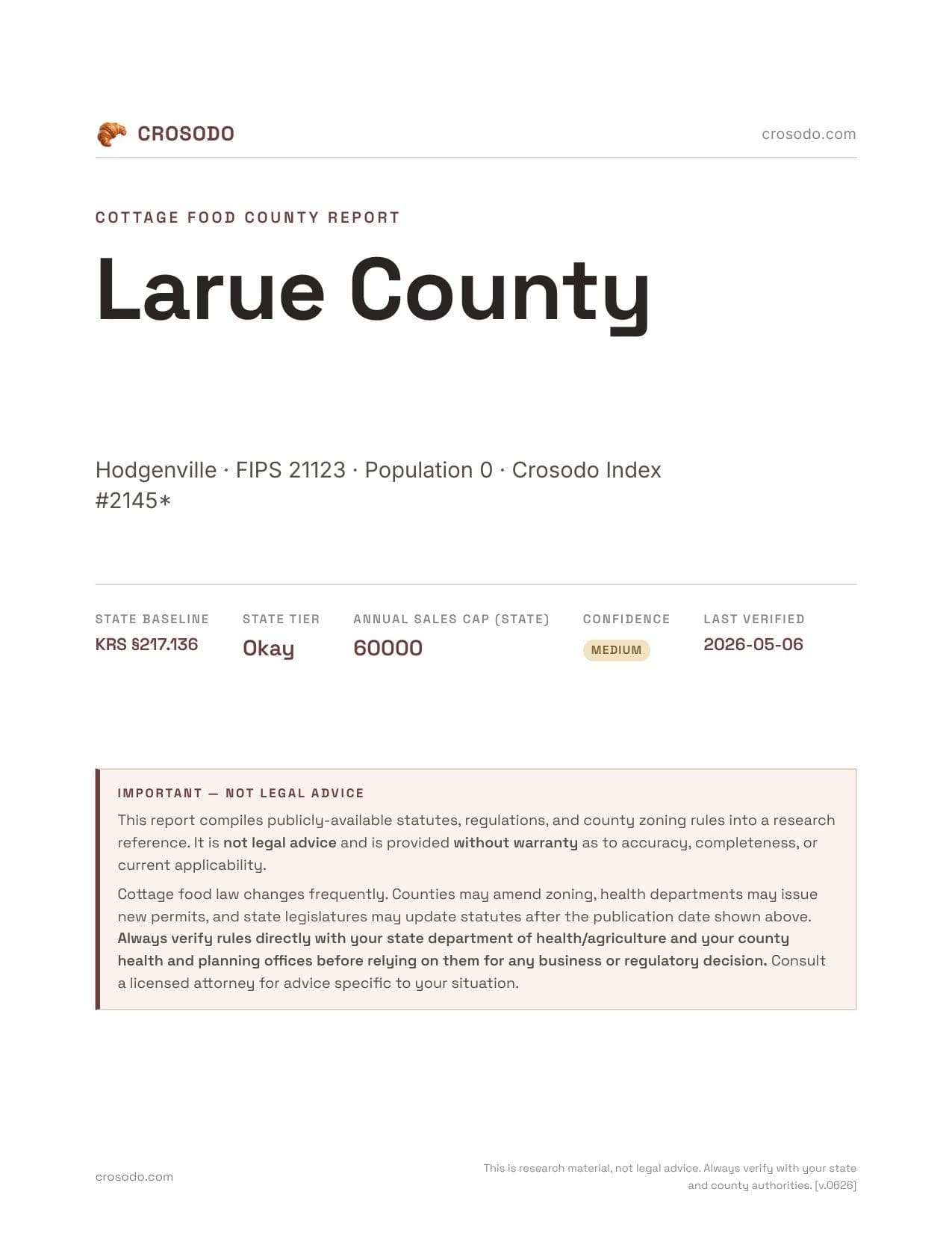 Cover of Larue County county cottage food report