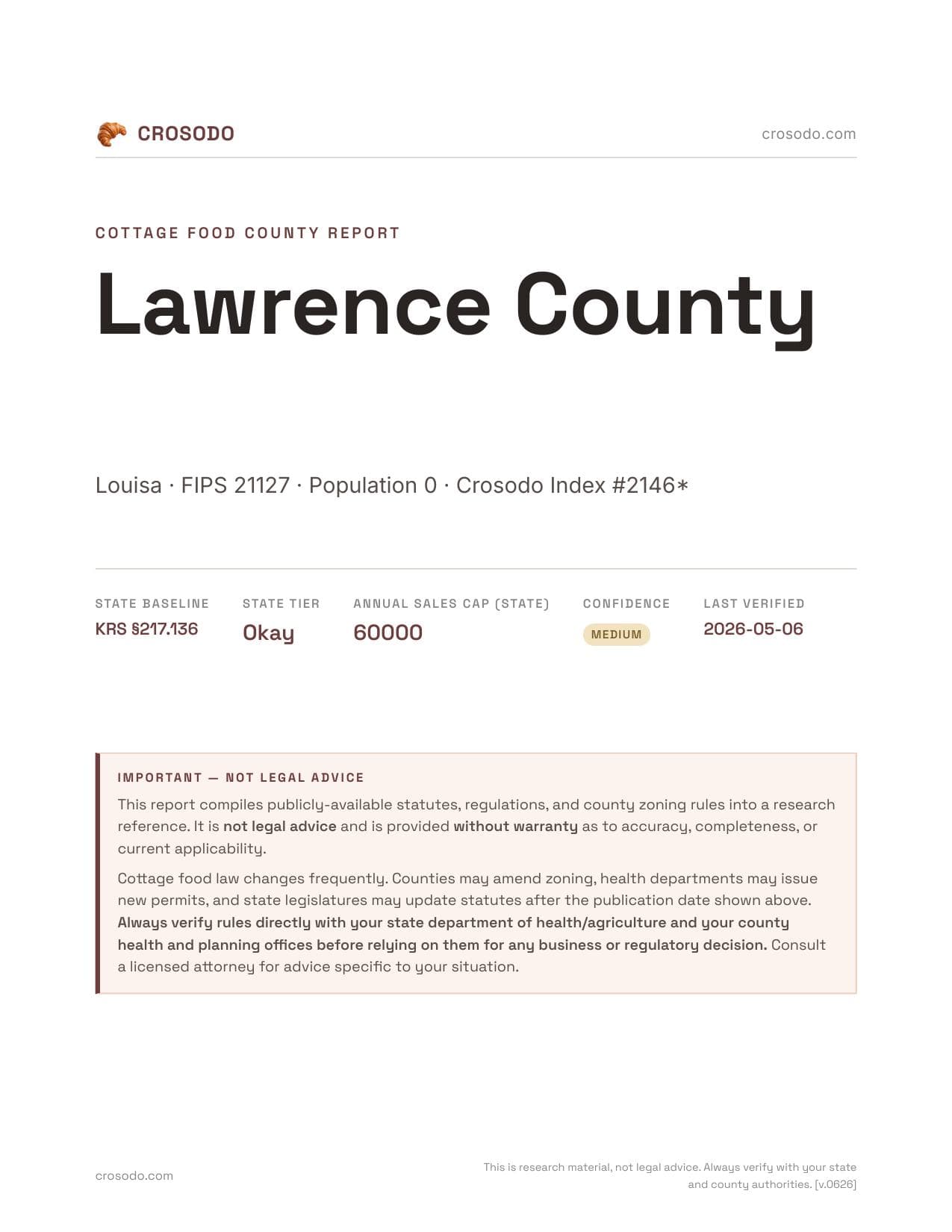 Cover of Lawrence County county cottage food report