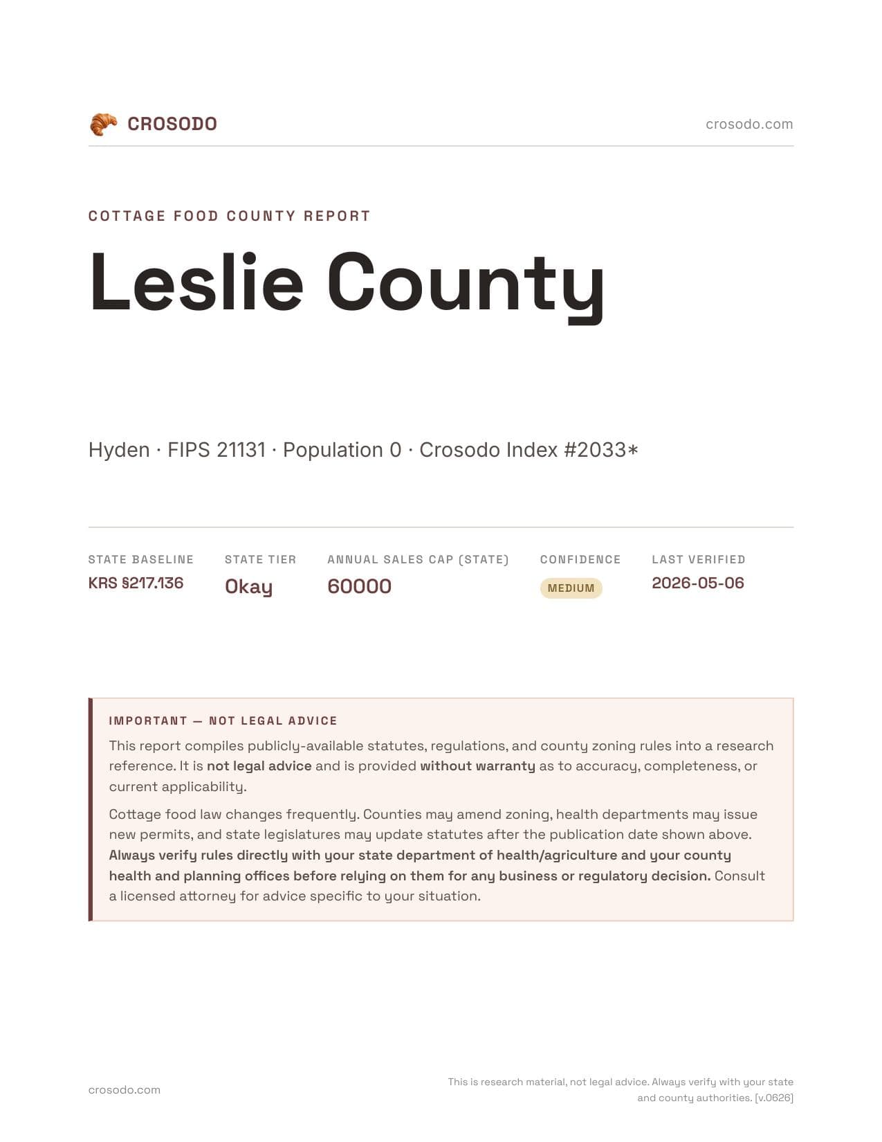 Cover of Leslie County county cottage food report