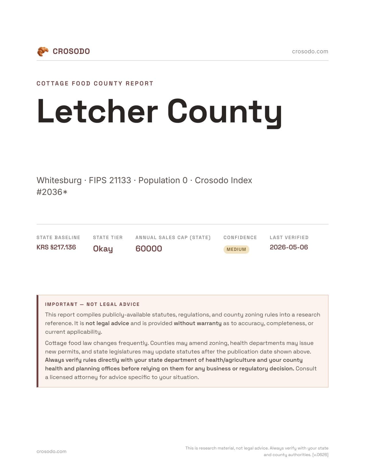 Cover of Letcher County county cottage food report