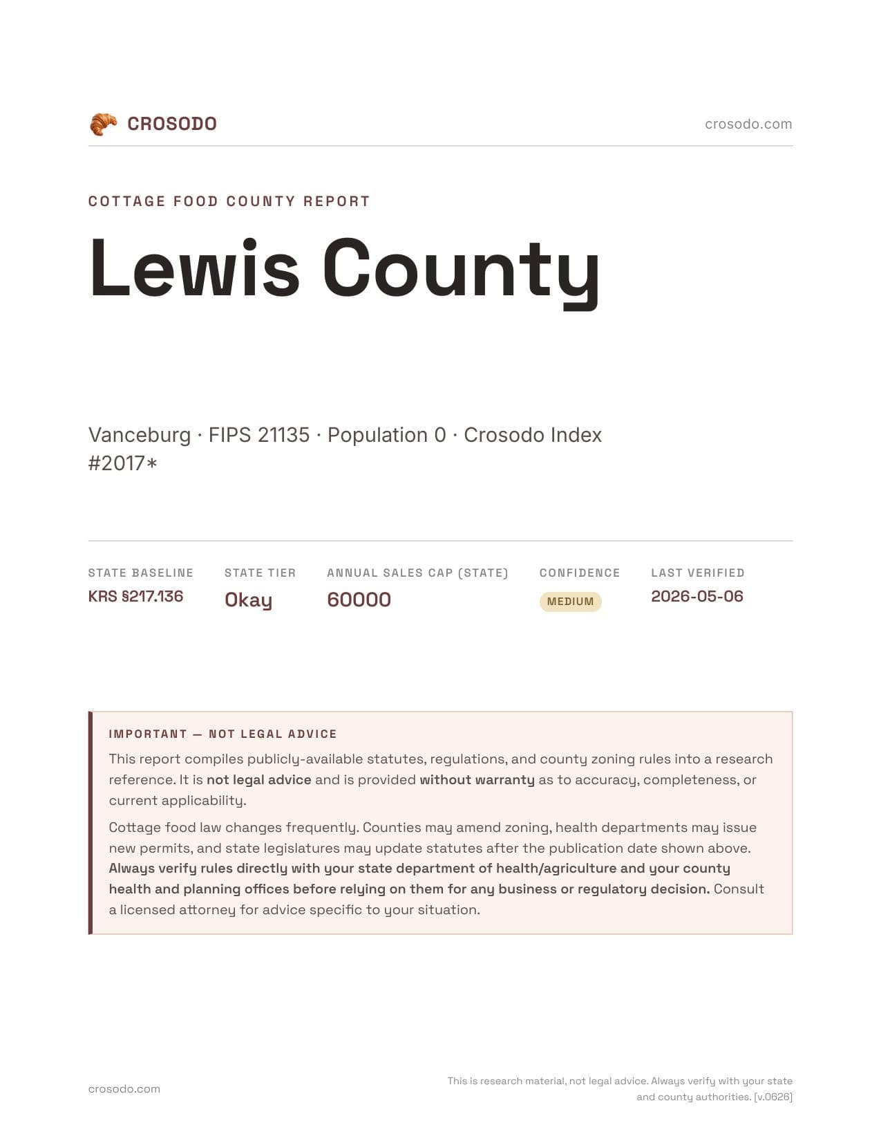 Cover of Lewis County county cottage food report