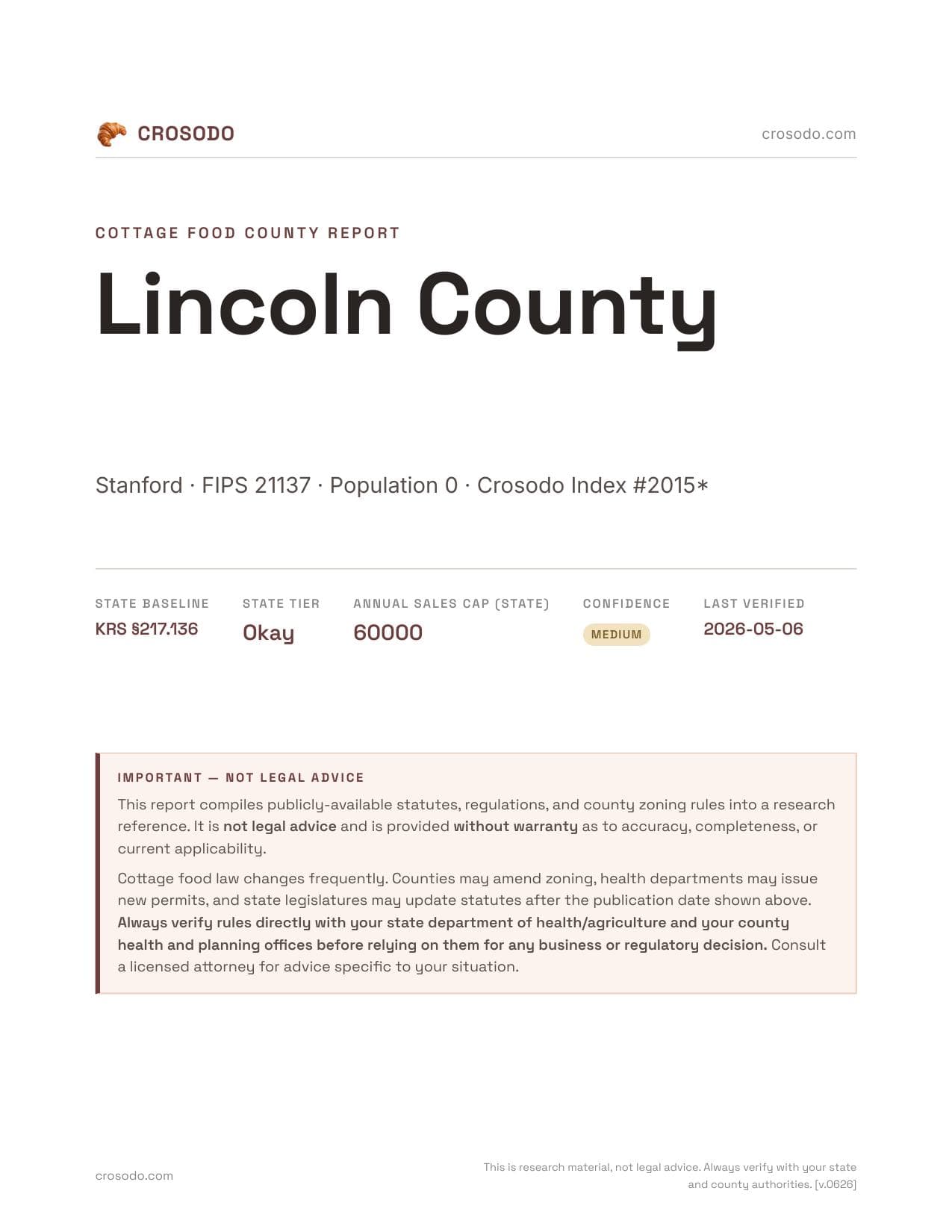 Cover of Lincoln County county cottage food report