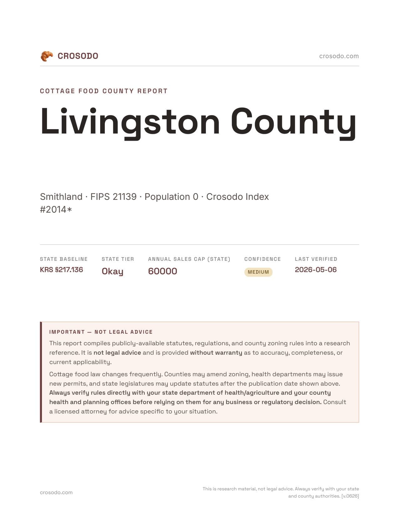 Cover of Livingston County county cottage food report