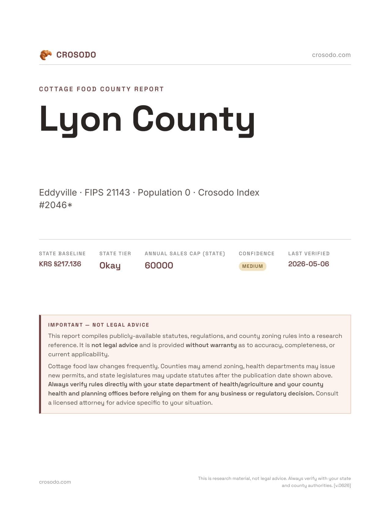 Cover of Lyon County county cottage food report