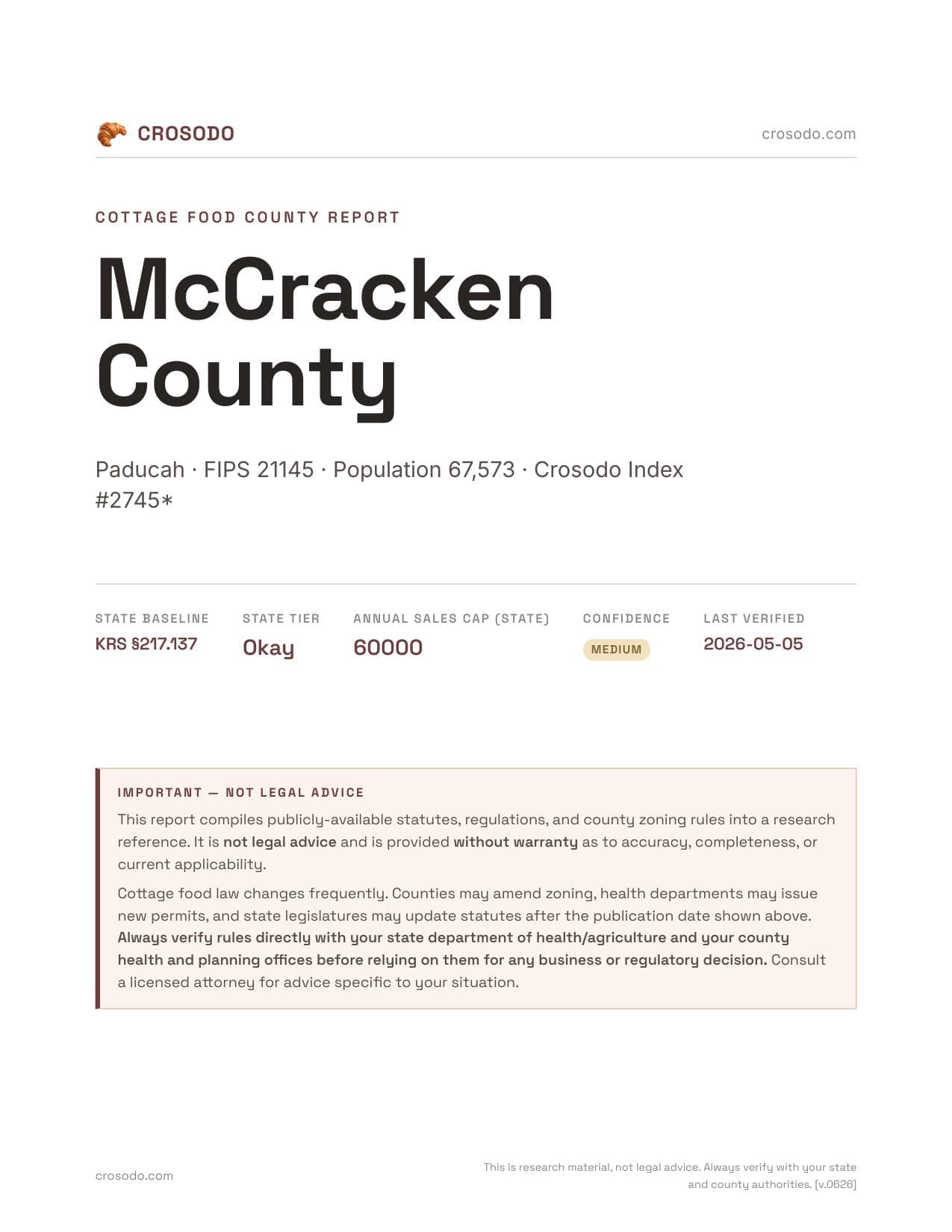 Cover of McCracken County county cottage food report