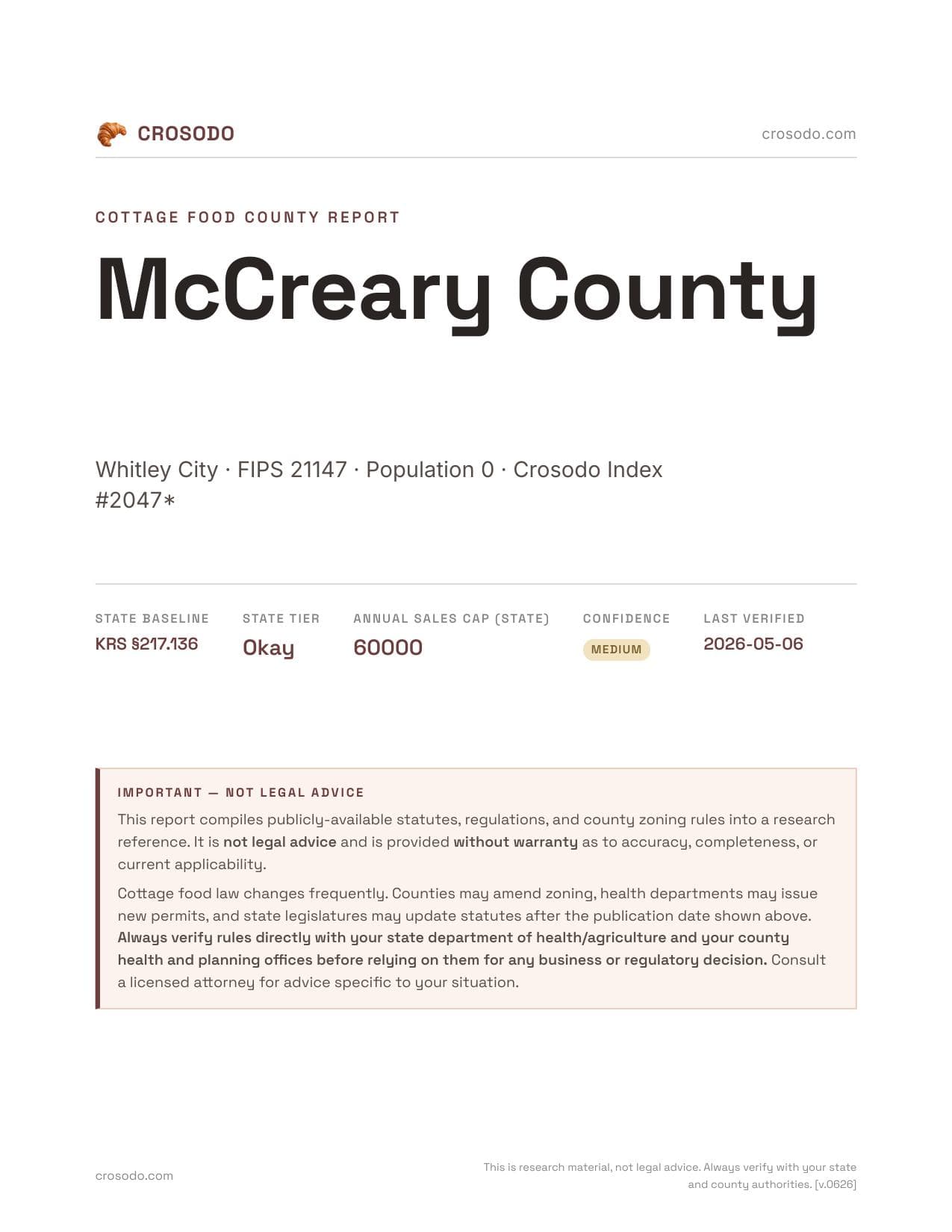 Cover of McCreary County county cottage food report
