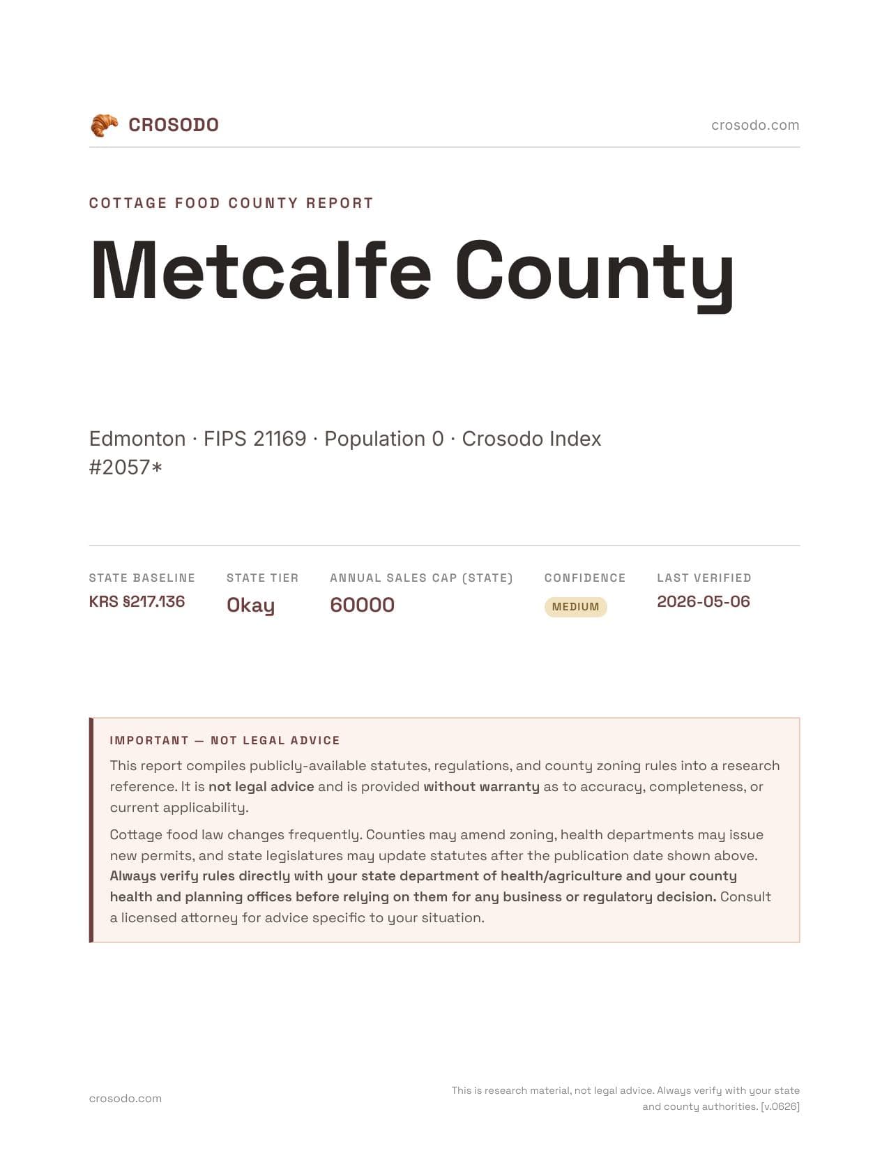Cover of Metcalfe County county cottage food report