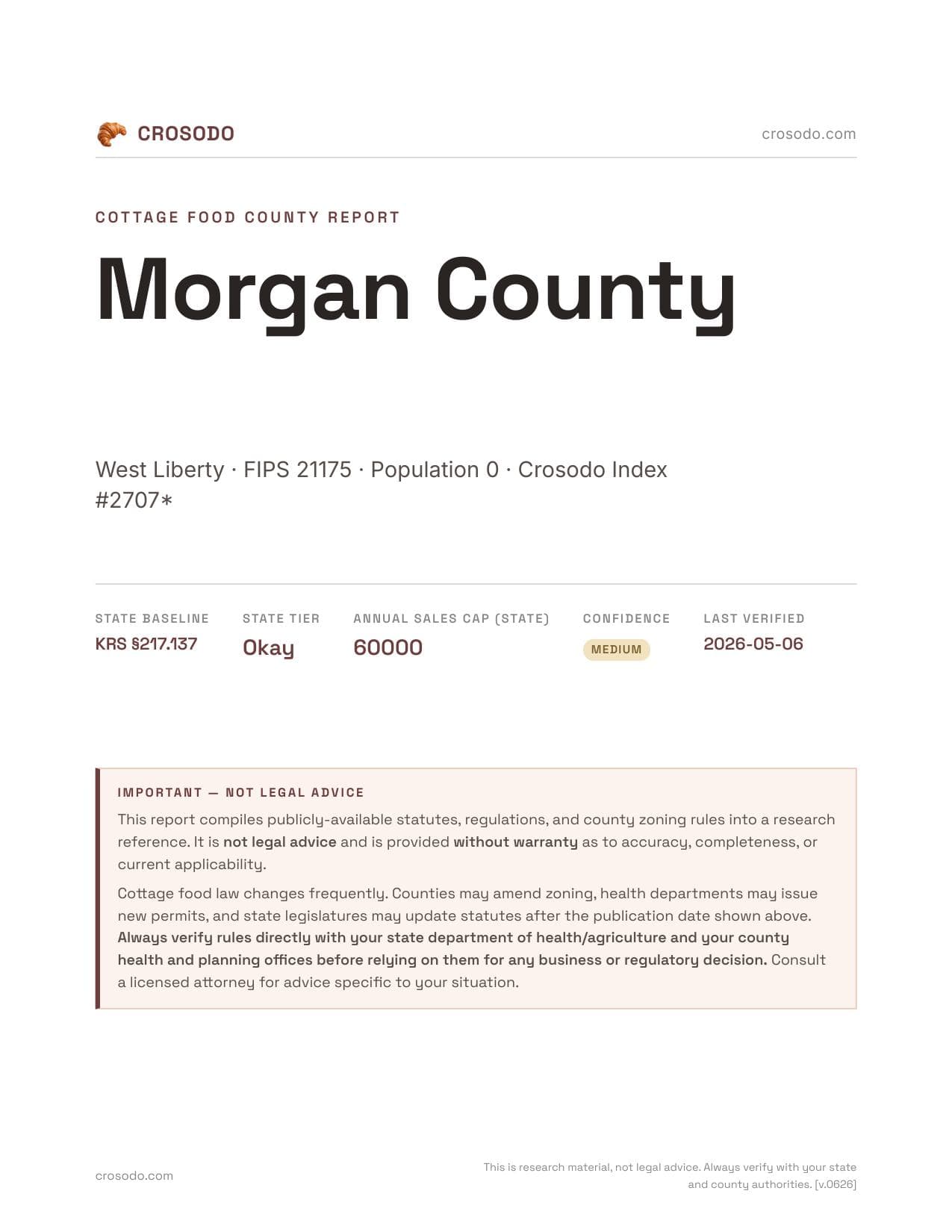 Cover of Morgan County county cottage food report