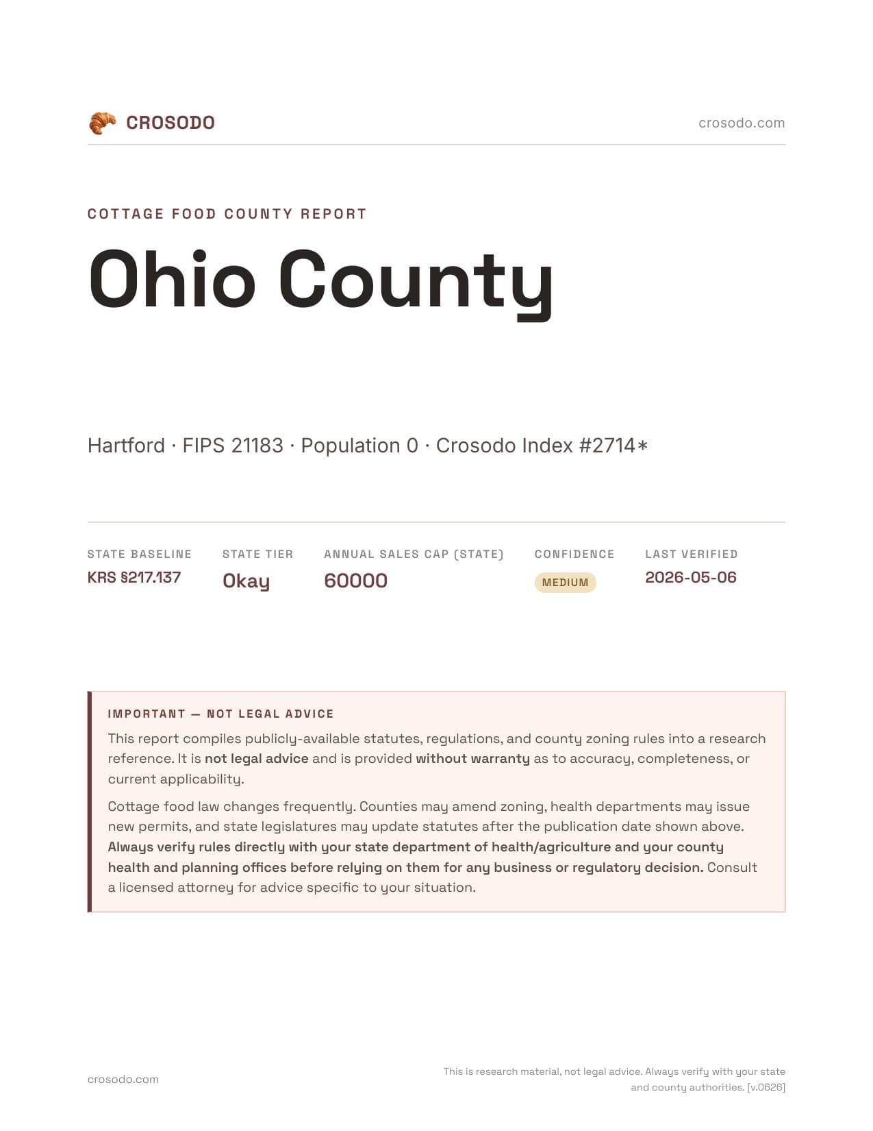 Cover of Ohio County county cottage food report