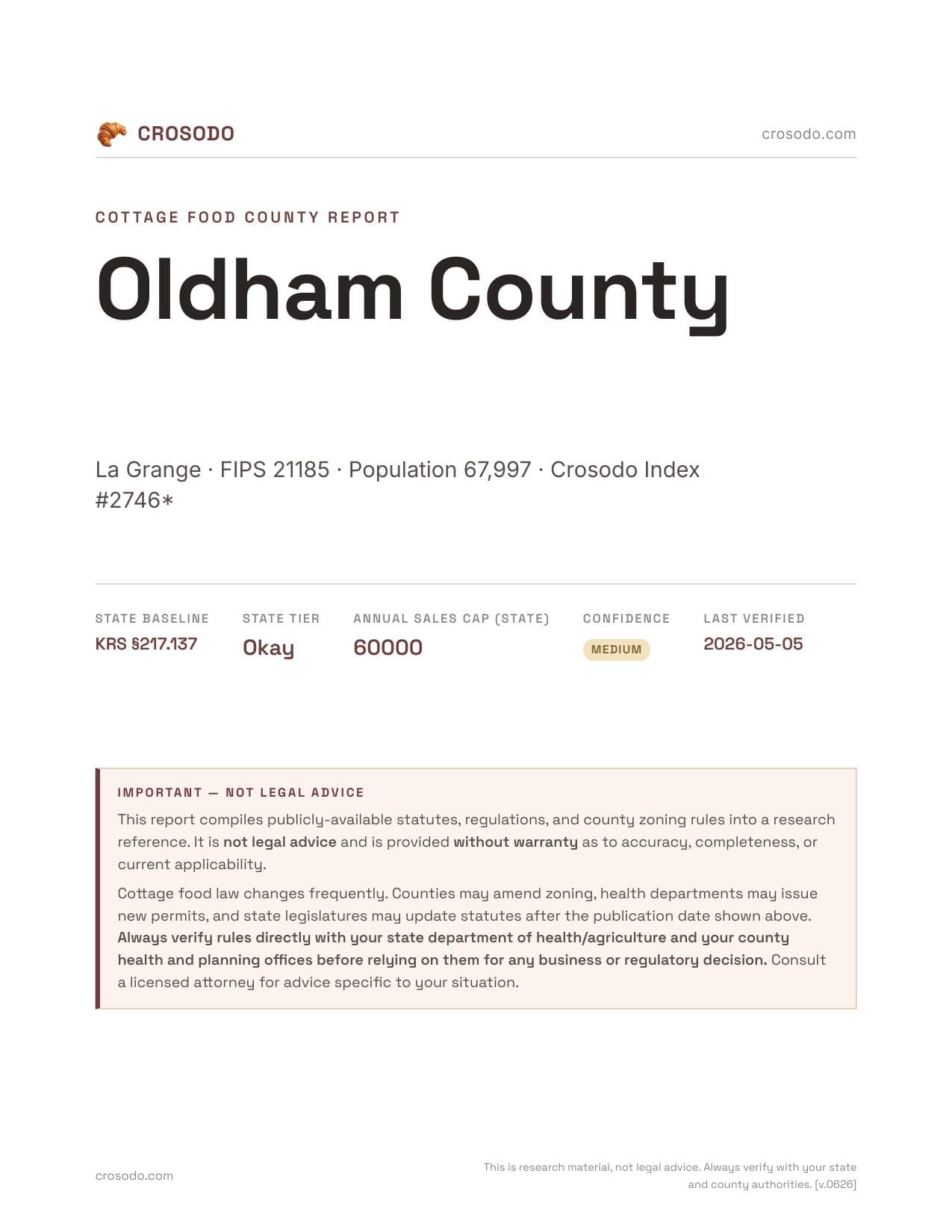 Cover of Oldham County county cottage food report