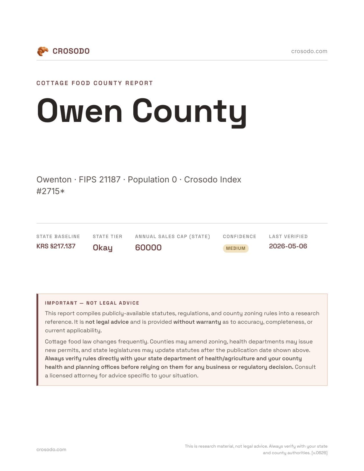 Cover of Owen County county cottage food report