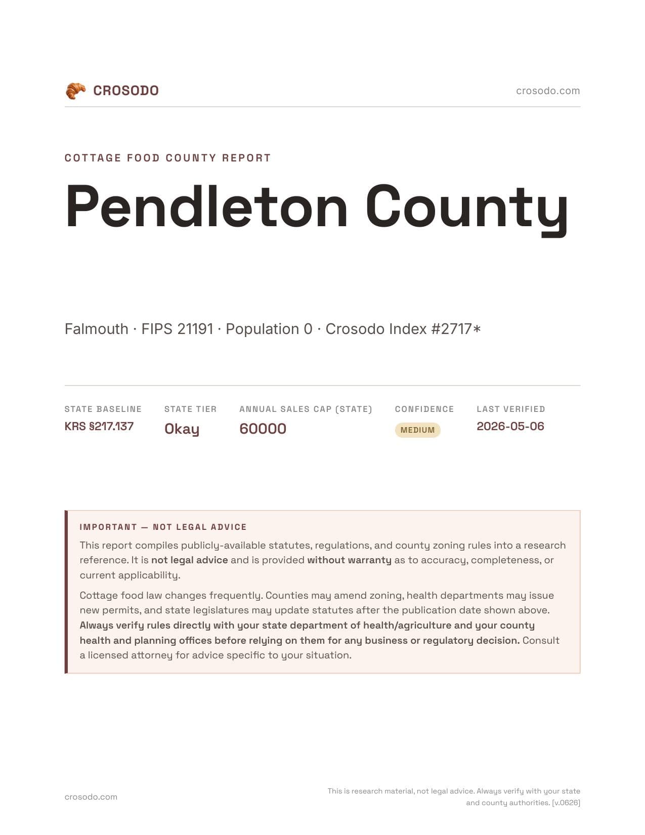 Cover of Pendleton County county cottage food report