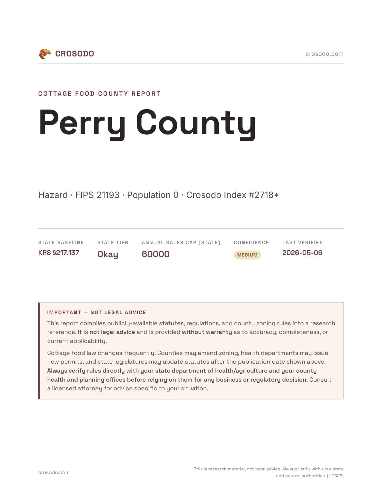 Cover of Perry County county cottage food report