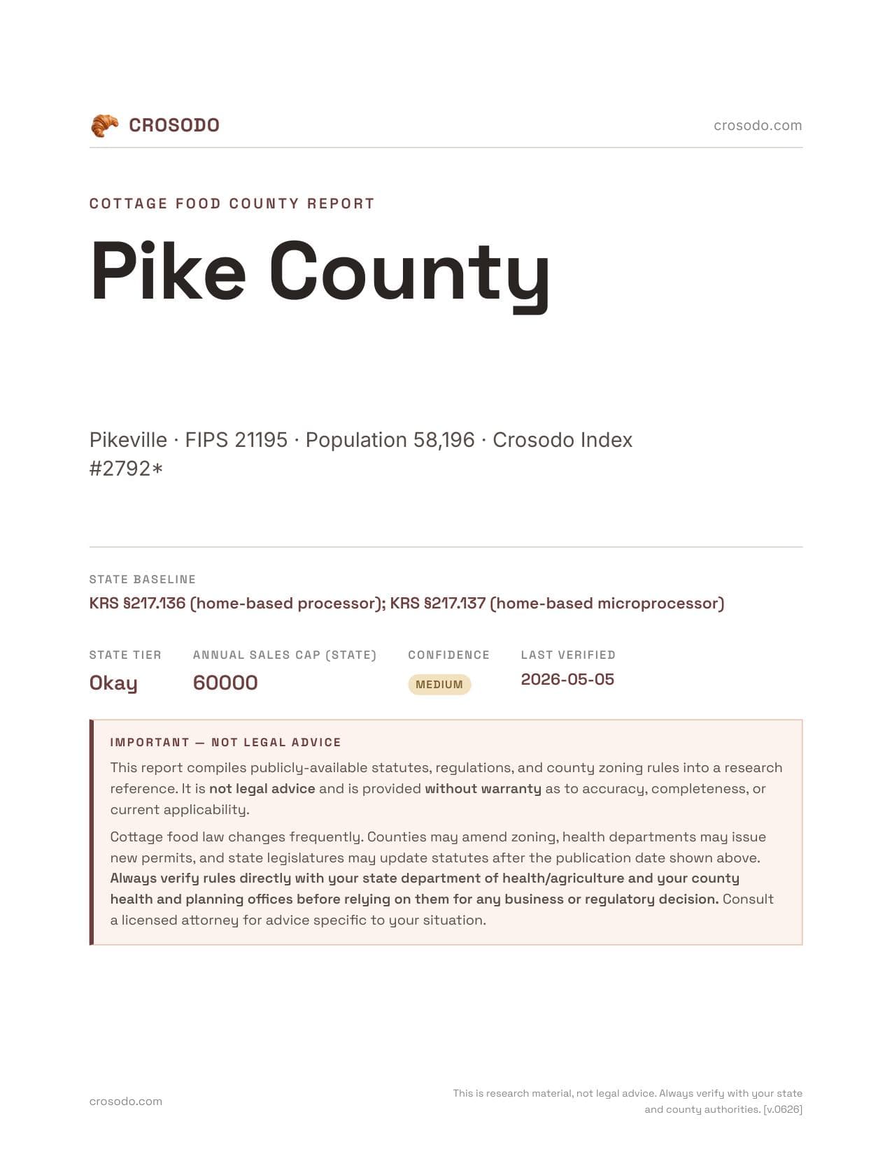 Cover of Pike County county cottage food report