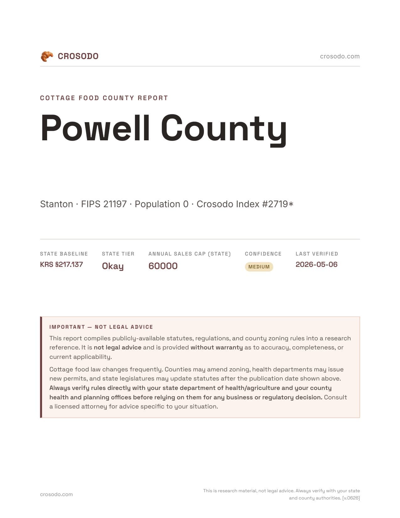 Cover of Powell County county cottage food report