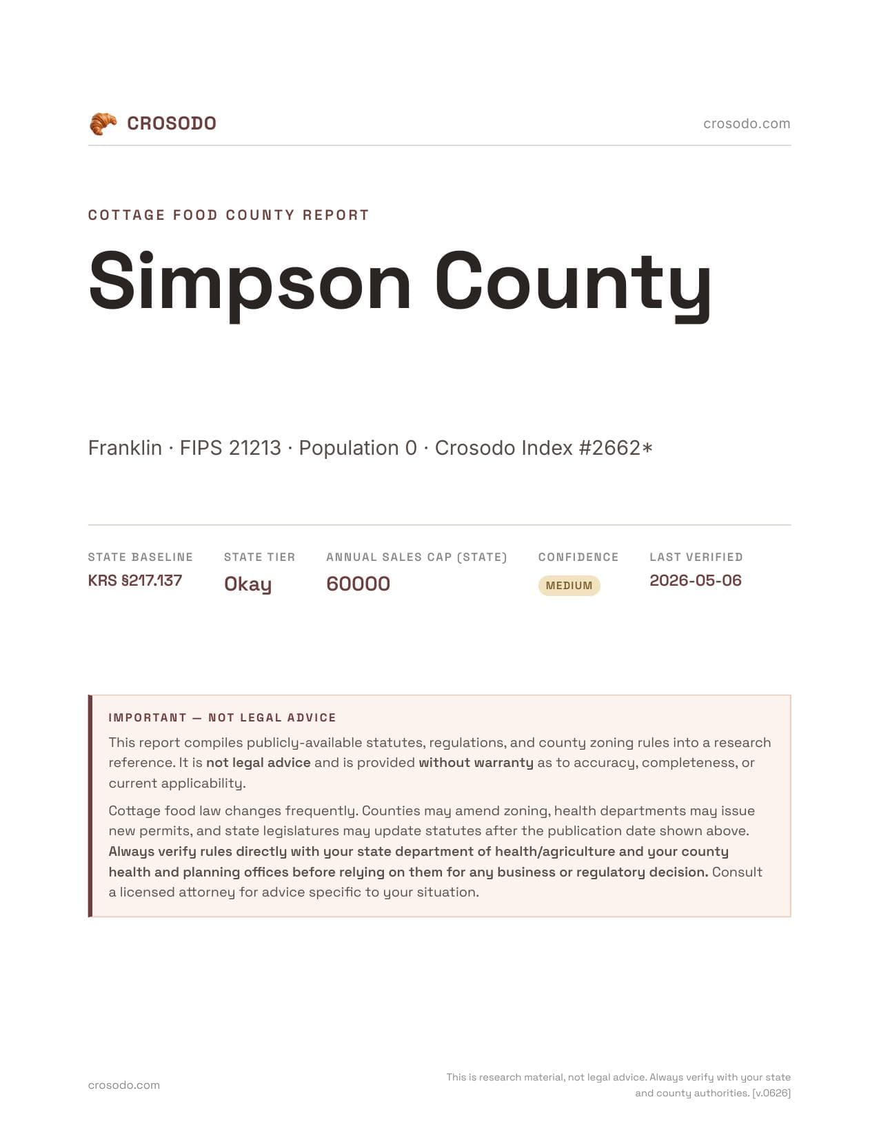 Cover of Simpson County county cottage food report