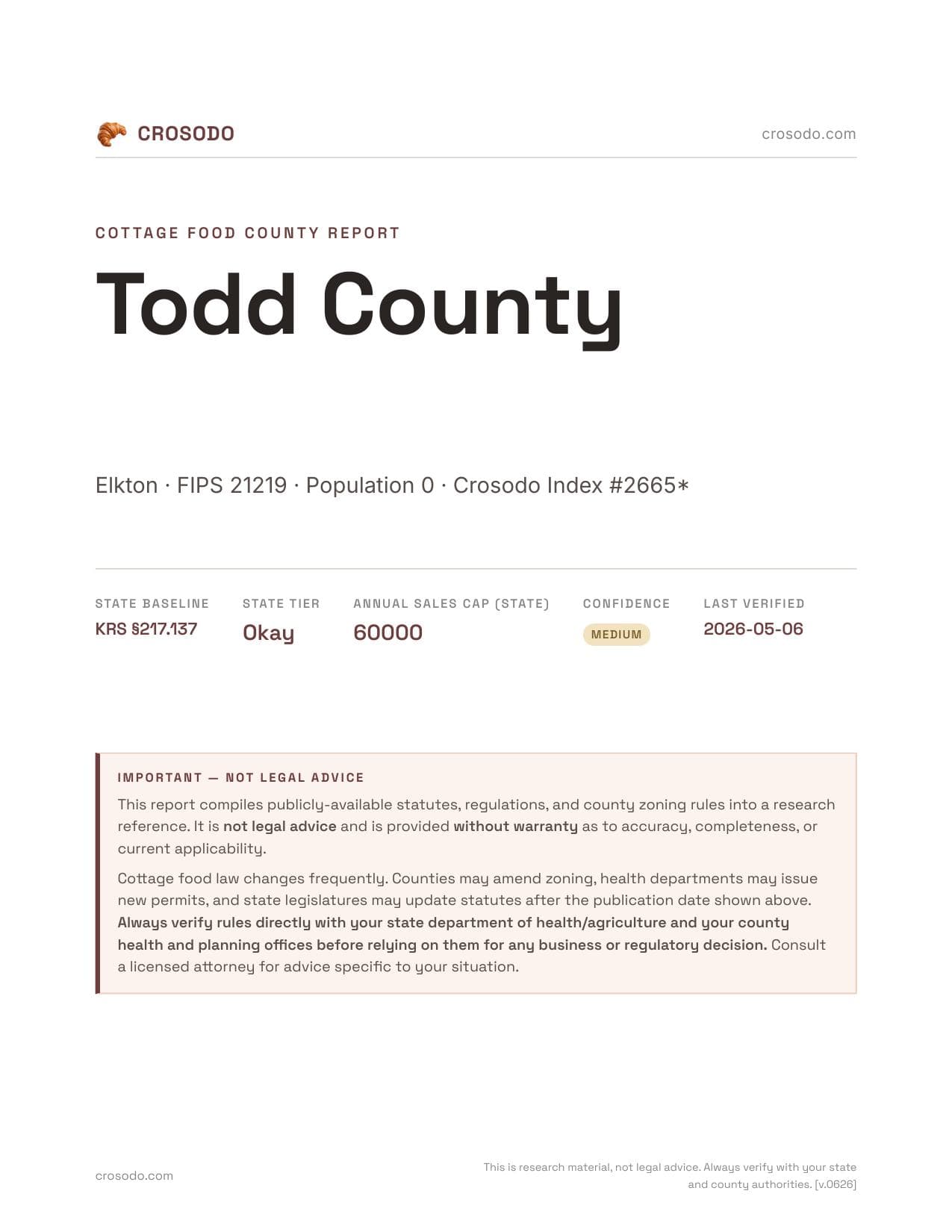 Cover of Todd County county cottage food report