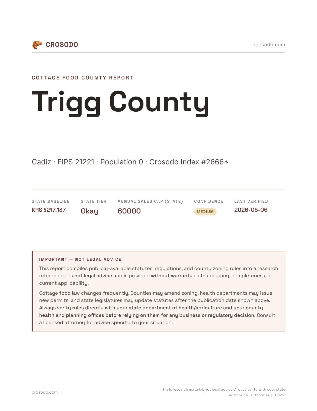 Cover of Trigg County county cottage food report