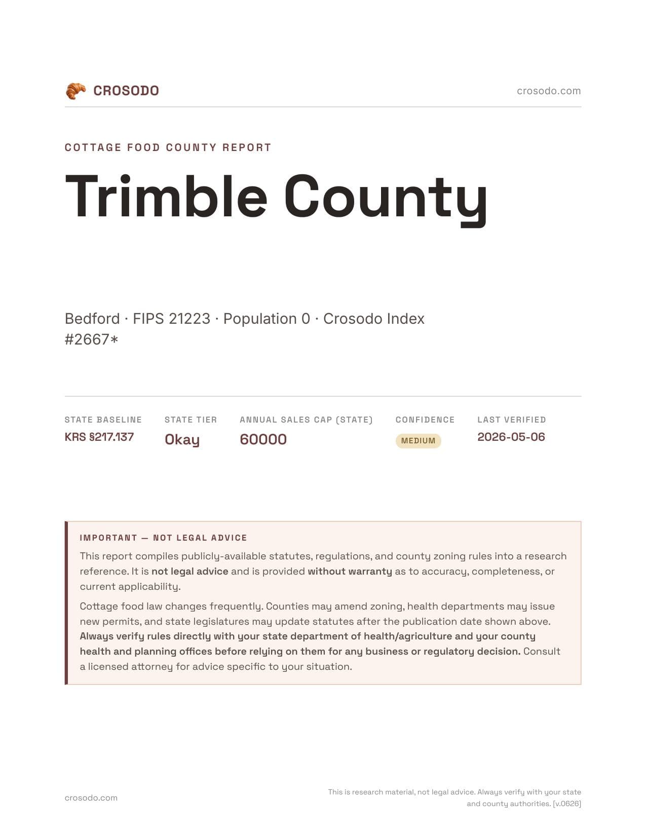 Cover of Trimble County county cottage food report