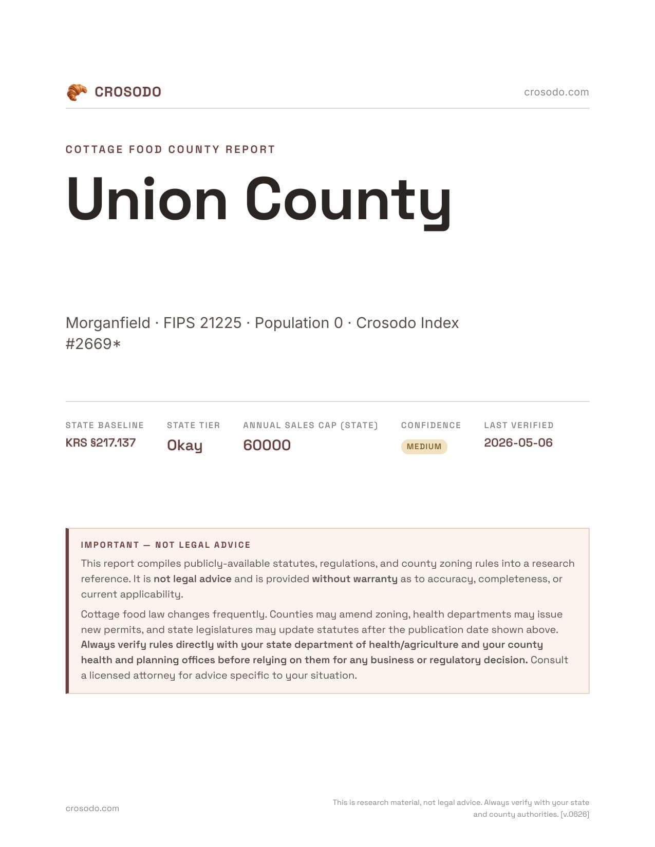 Cover of Union County county cottage food report
