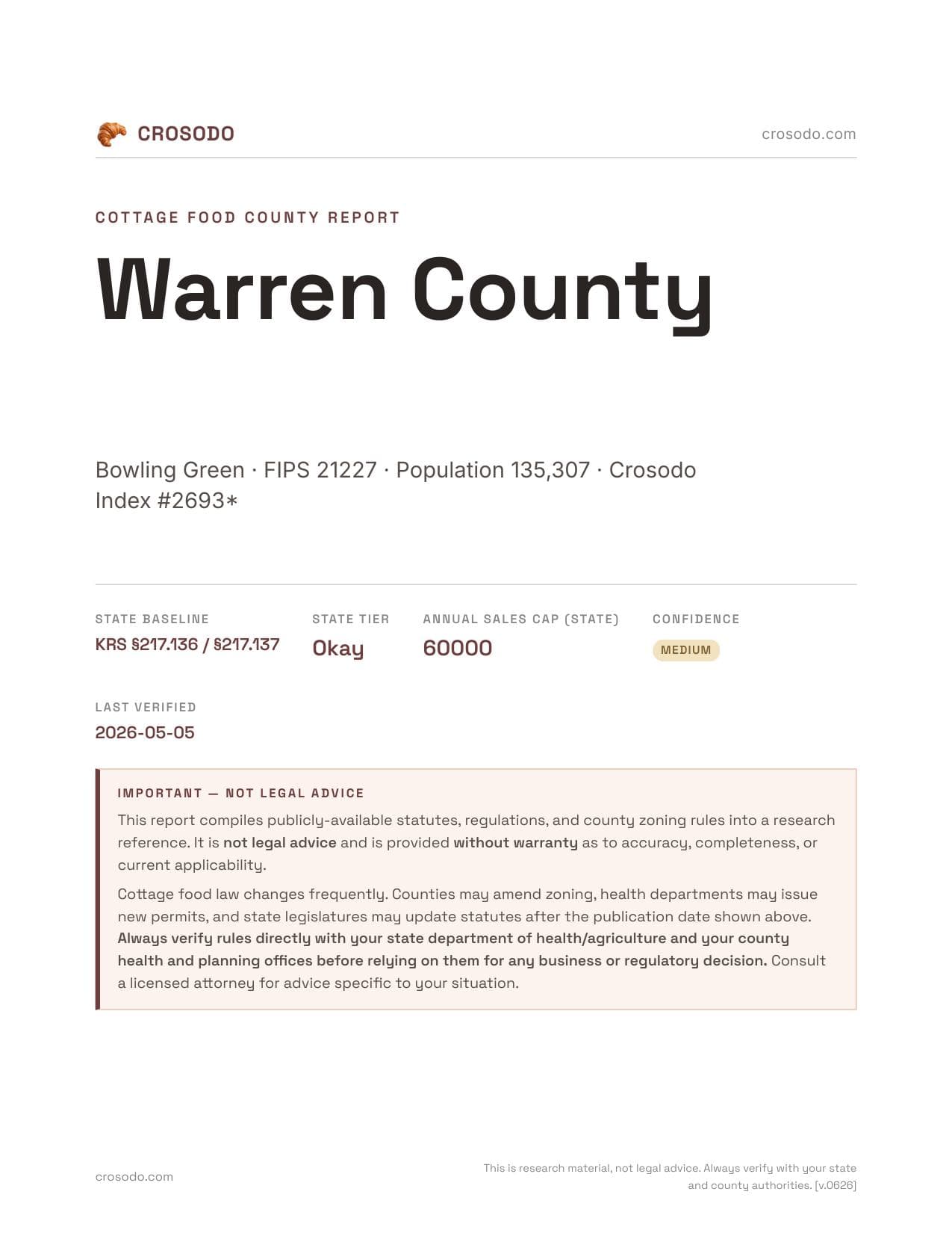Cover of Warren County county cottage food report