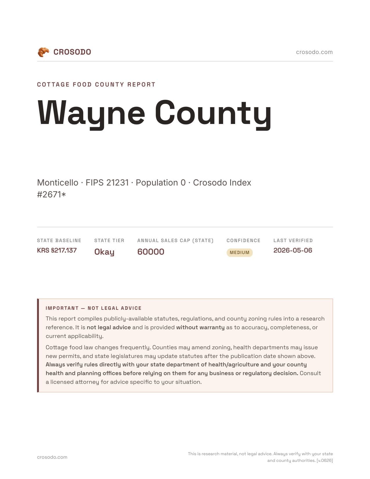 Cover of Wayne County county cottage food report