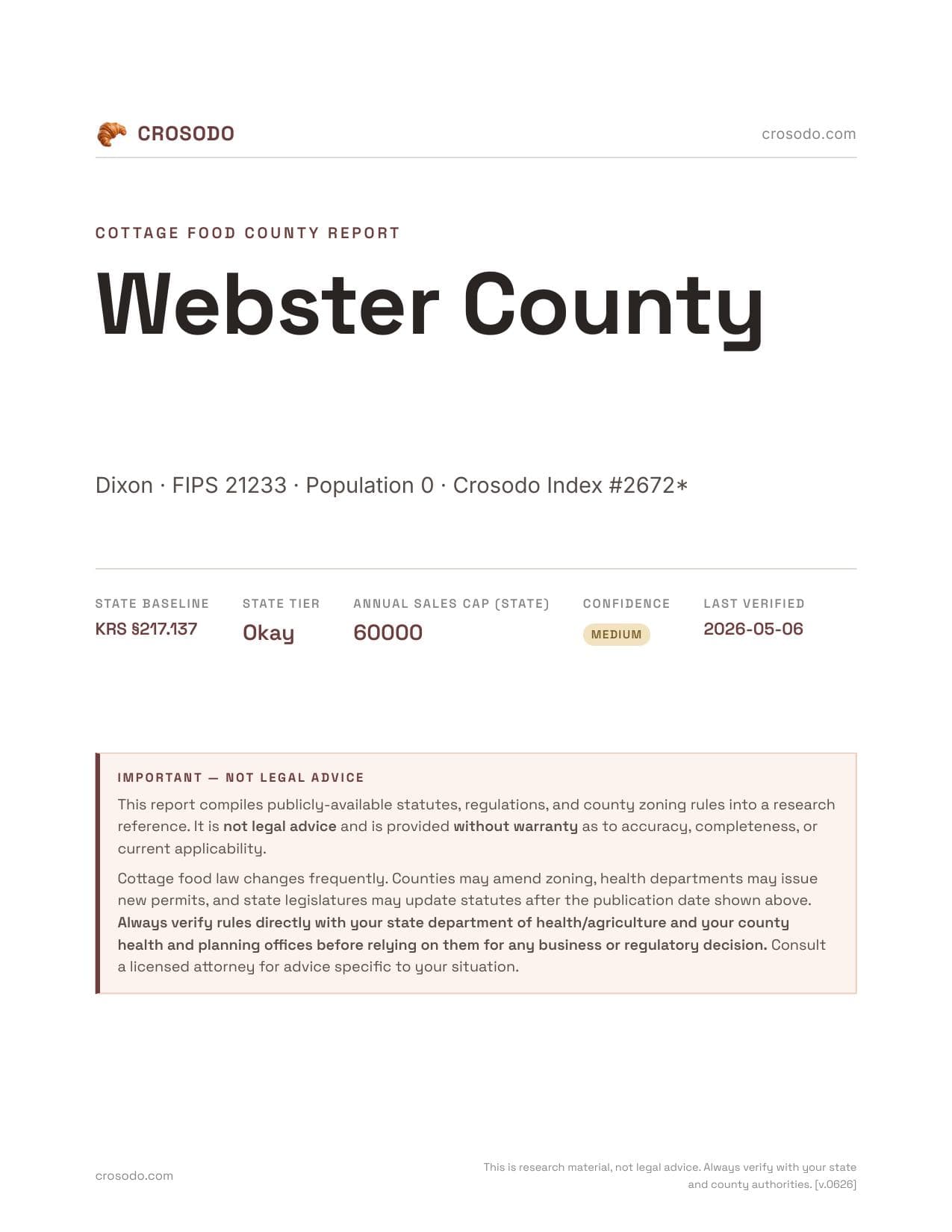Cover of Webster County county cottage food report