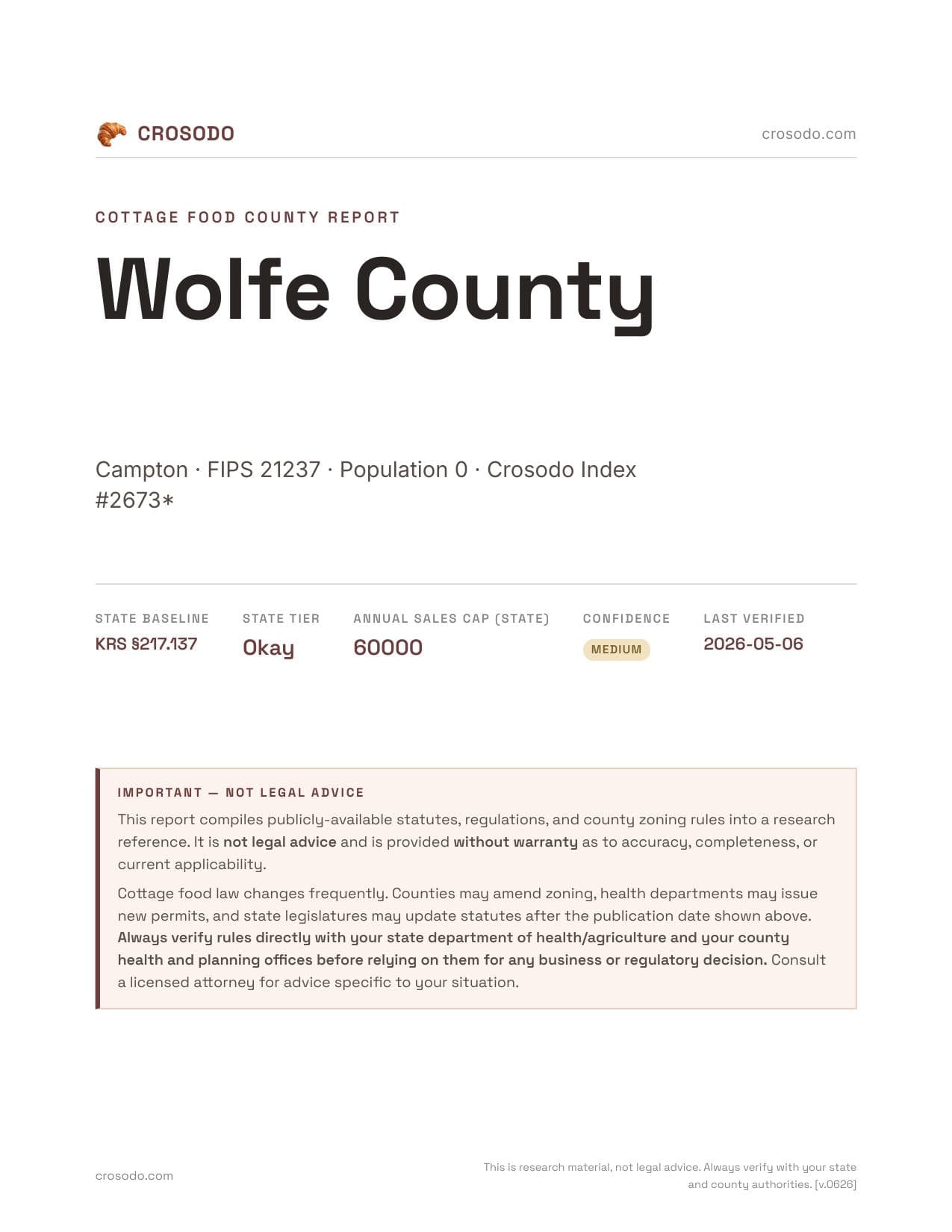 Cover of Wolfe County county cottage food report