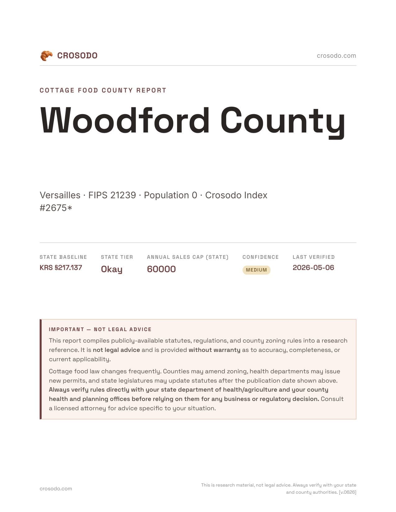 Cover of Woodford County county cottage food report
