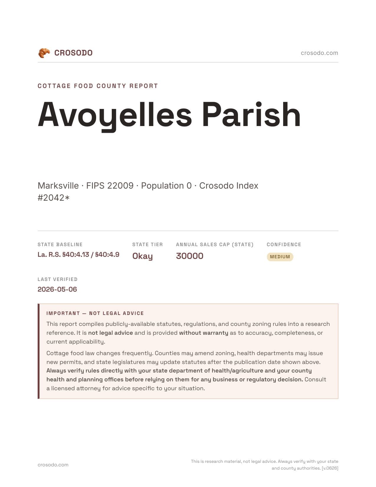 Cover of Avoyelles Parish county cottage food report