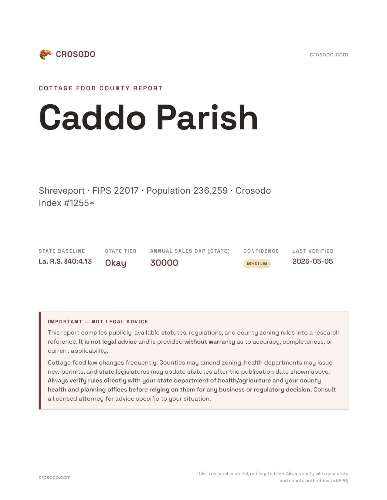 Cover of Caddo Parish county cottage food report