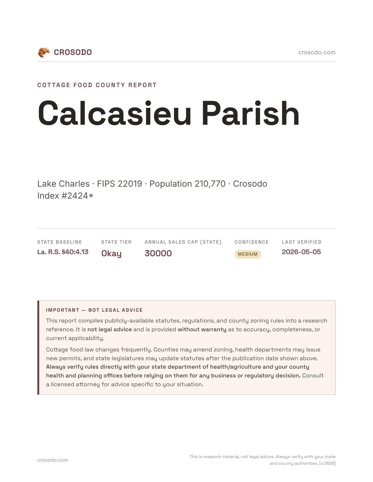 Cover of Calcasieu Parish county cottage food report