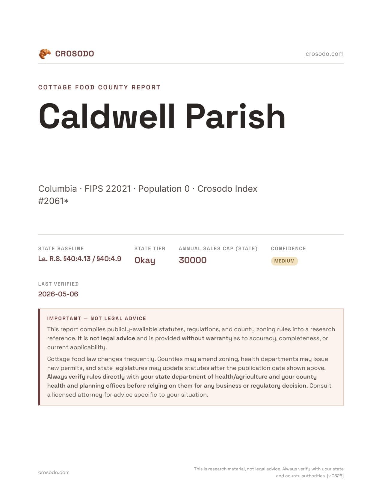 Cover of Caldwell Parish county cottage food report