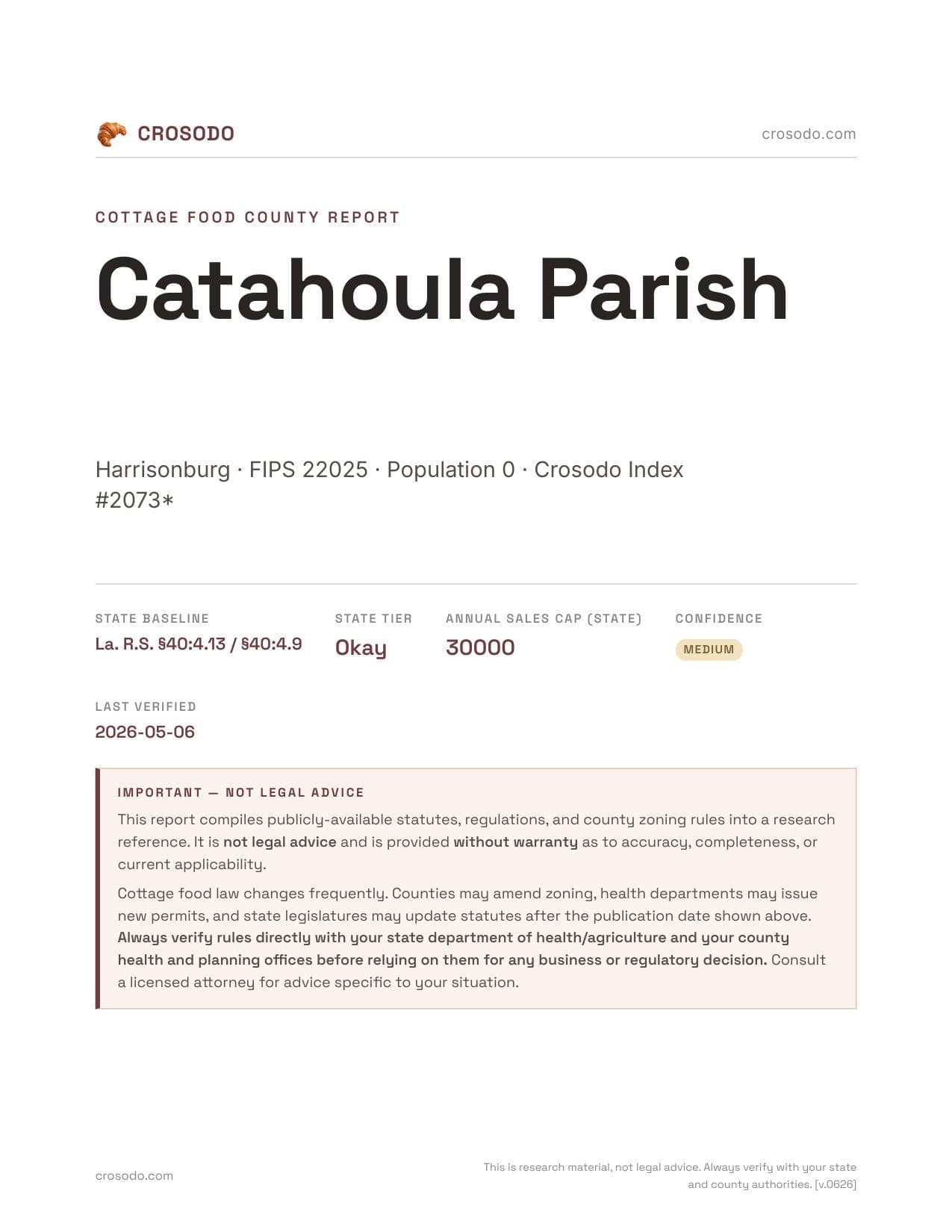Cover of Catahoula Parish county cottage food report