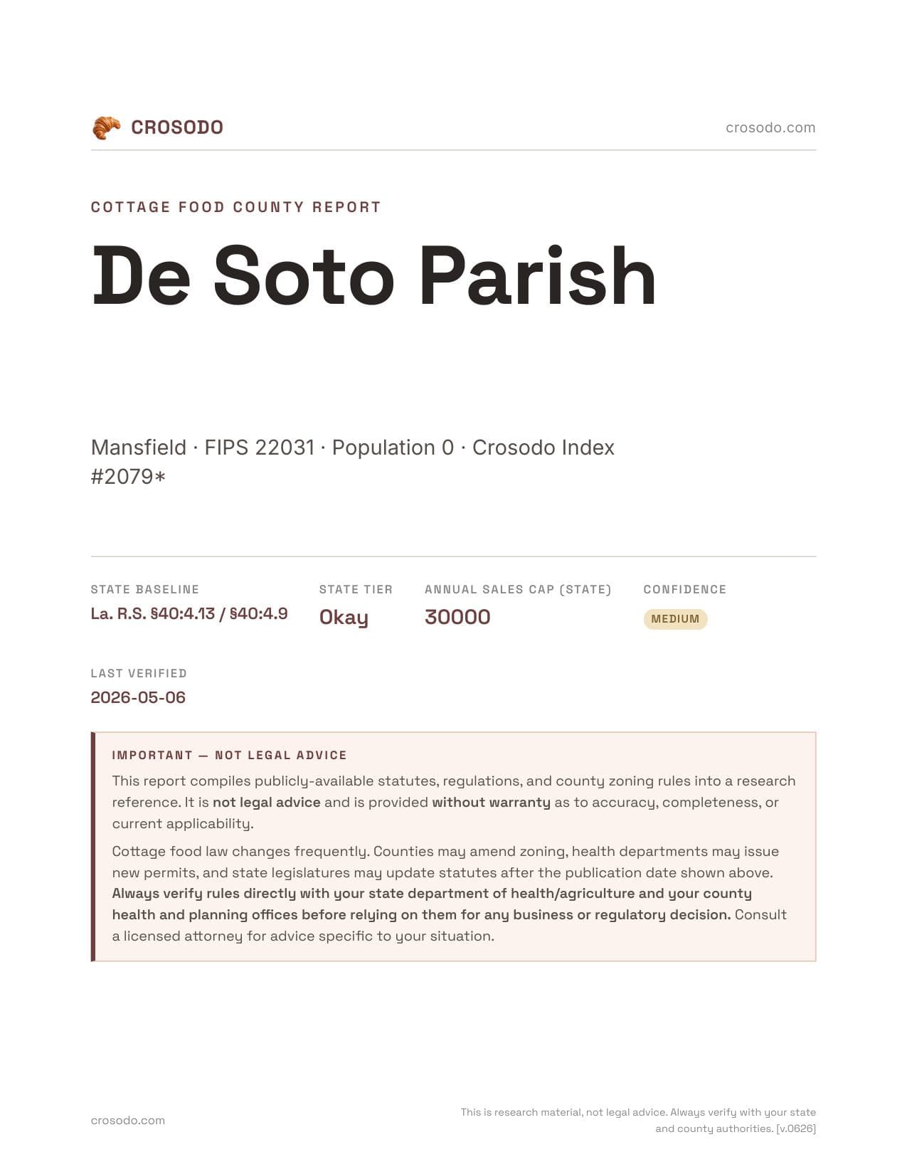 Cover of De Soto Parish county cottage food report