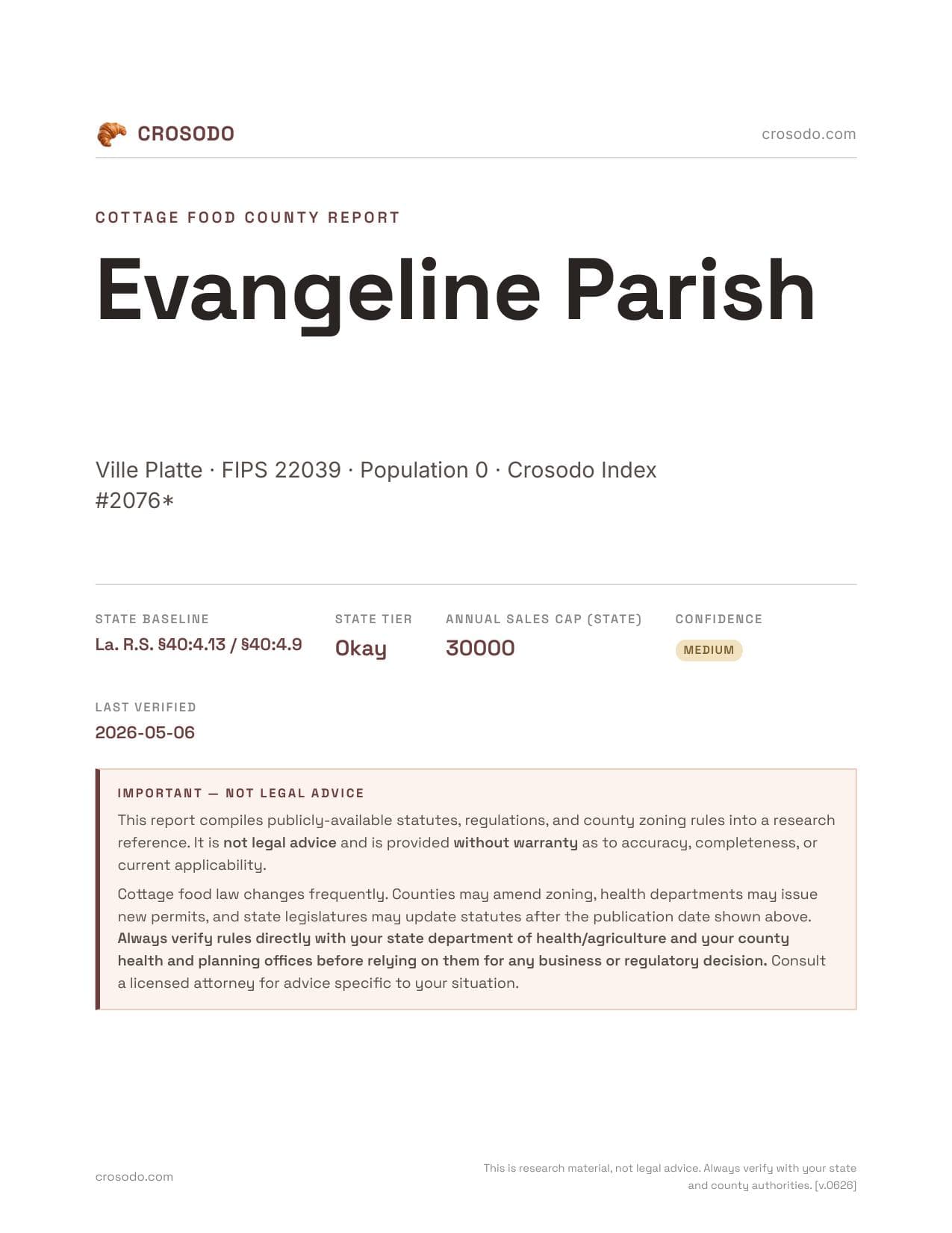 Cover of Evangeline Parish county cottage food report