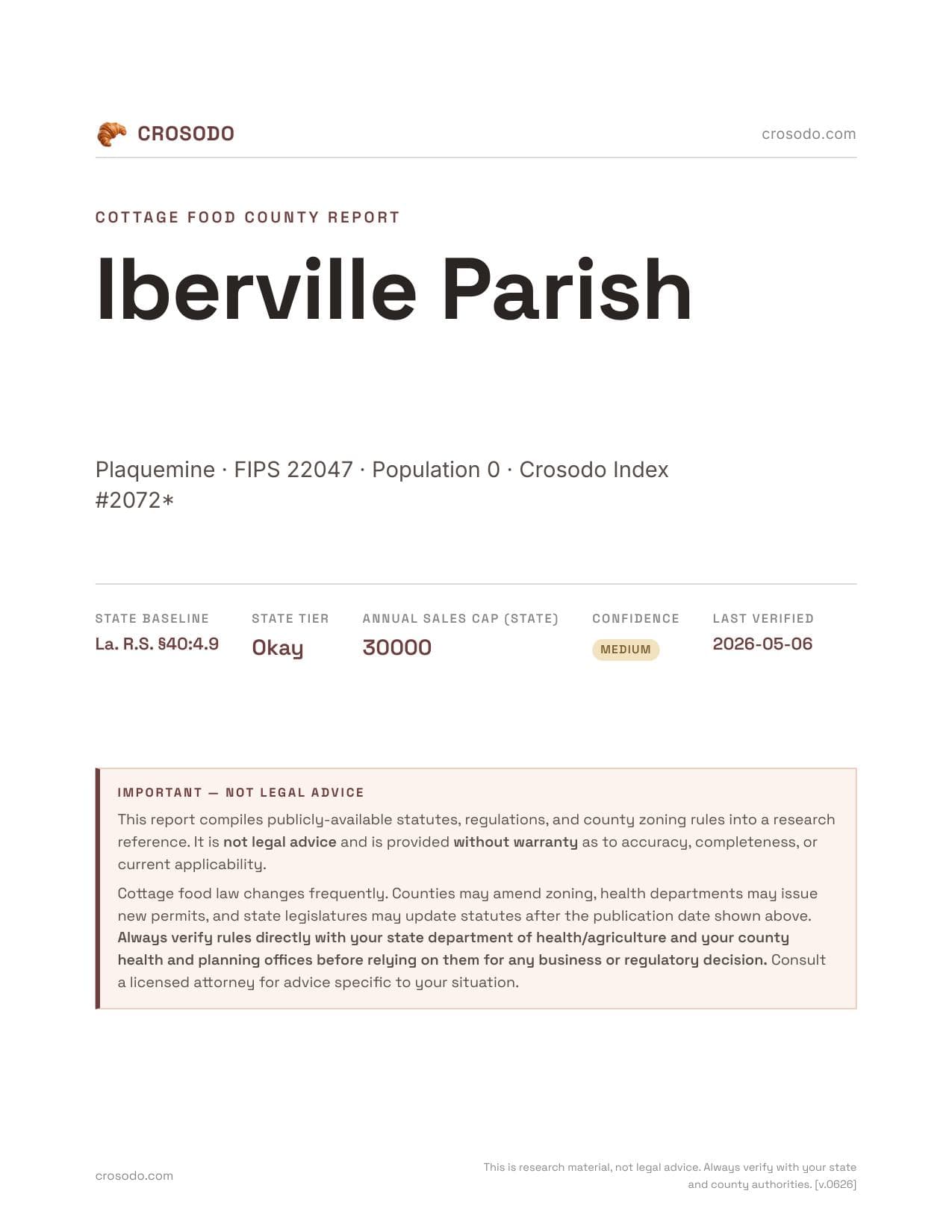 Cover of Iberville Parish county cottage food report