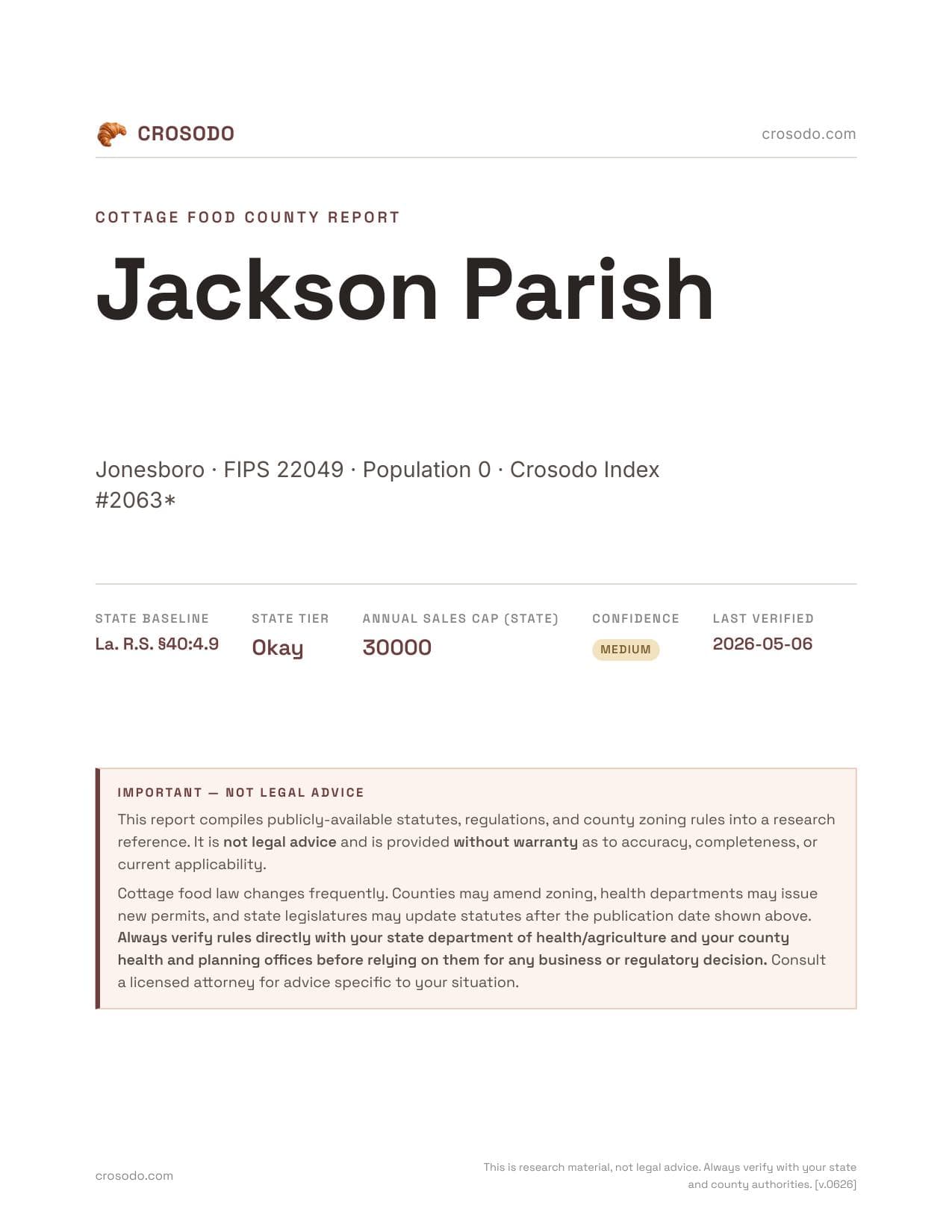 Cover of Jackson Parish county cottage food report