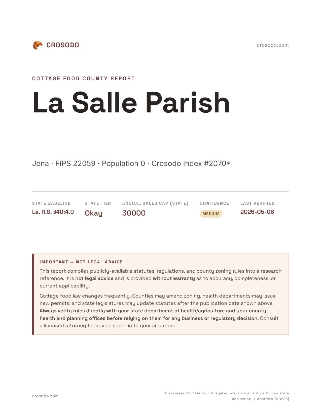 Cover of La Salle Parish county cottage food report