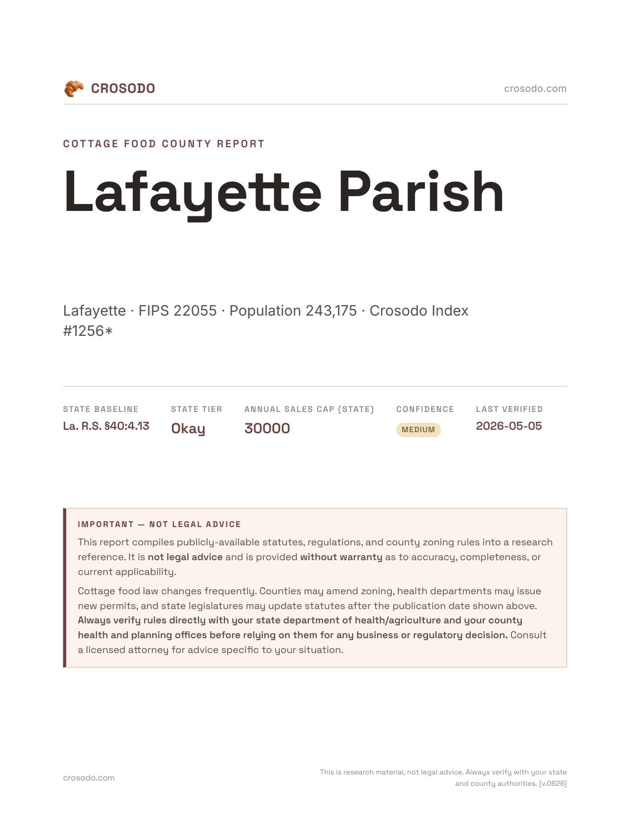 Cover of Lafayette Parish county cottage food report