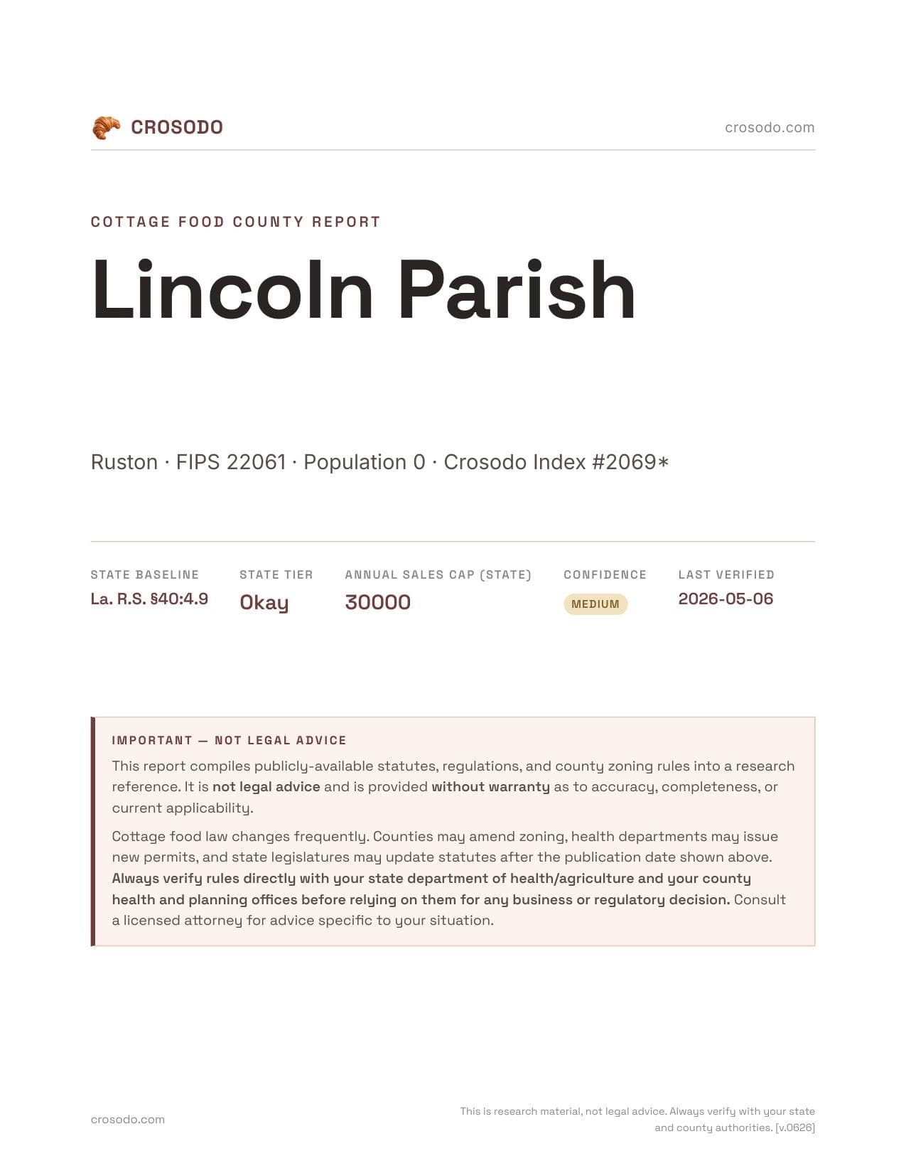 Cover of Lincoln Parish county cottage food report