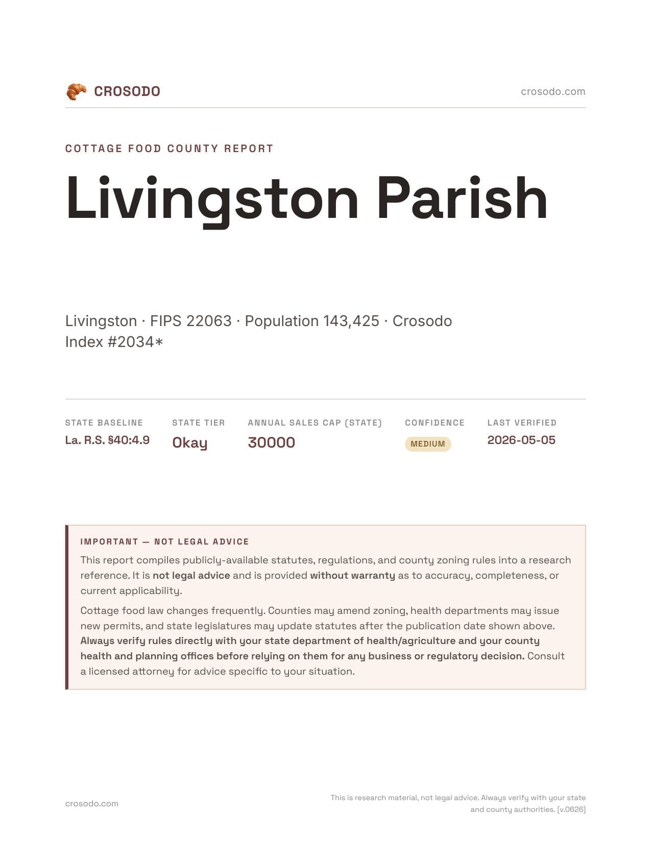 Cover of Livingston Parish county cottage food report
