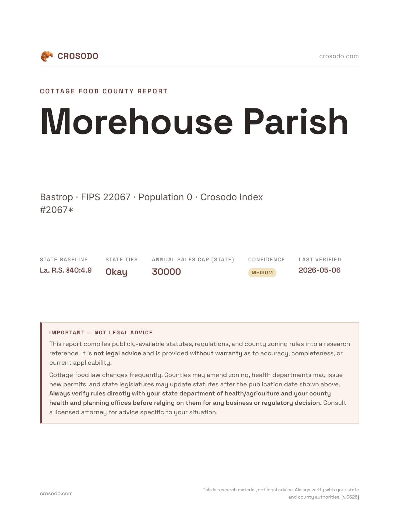 Cover of Morehouse Parish county cottage food report