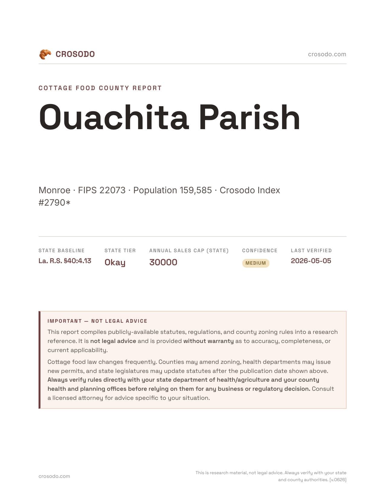Cover of Ouachita Parish county cottage food report