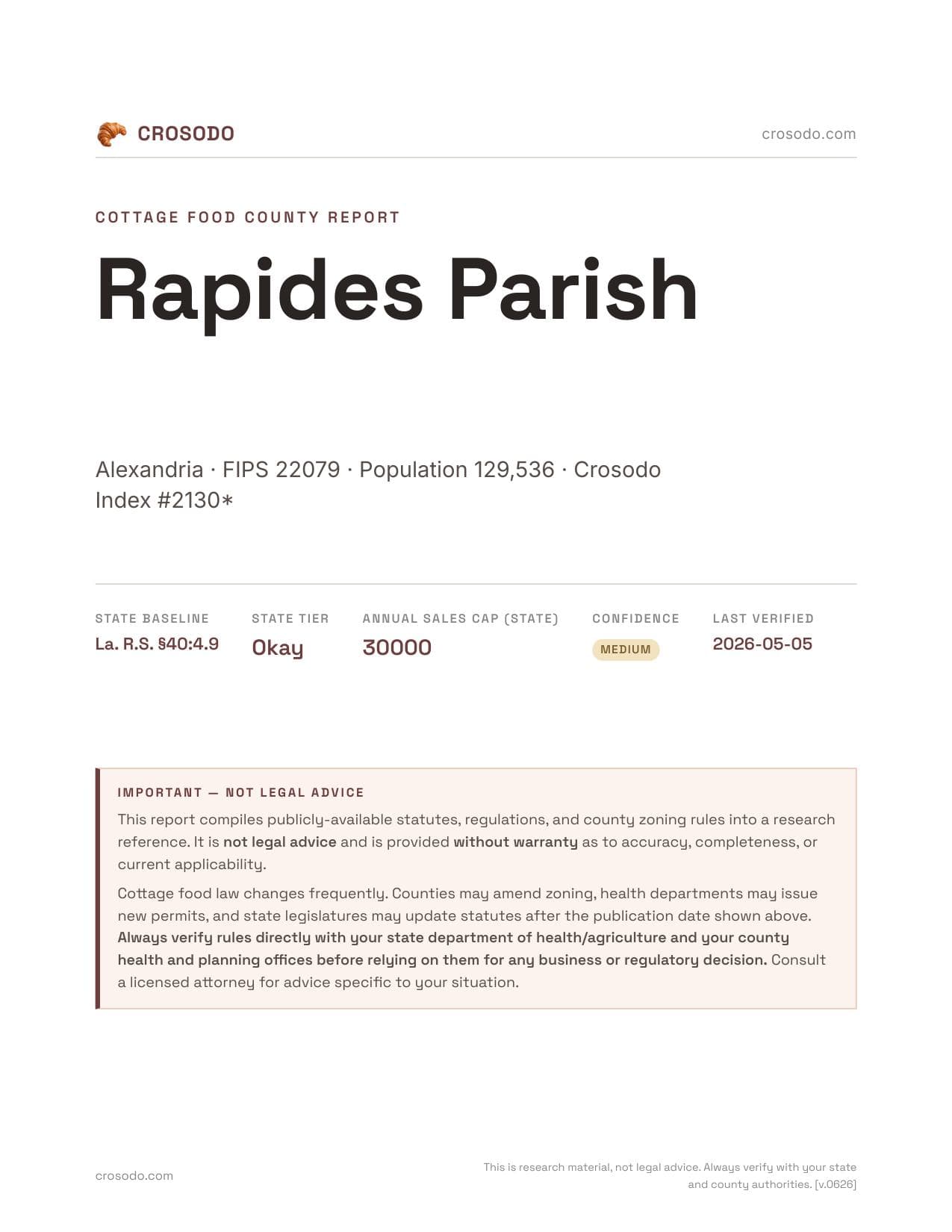 Cover of Rapides Parish county cottage food report