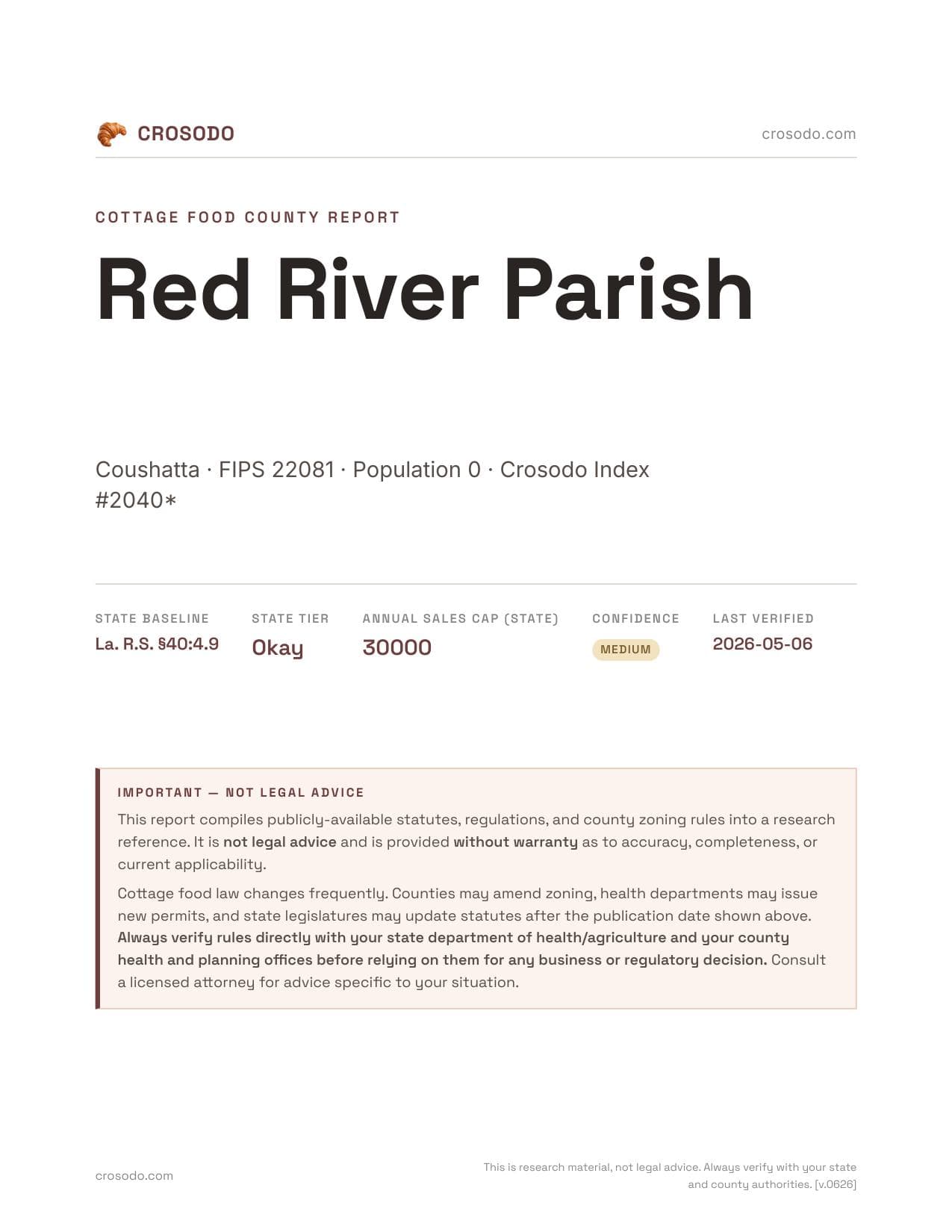 Cover of Red River Parish county cottage food report