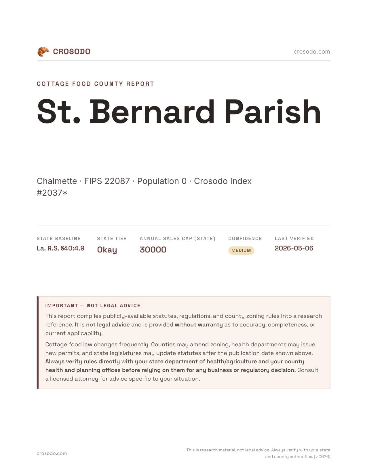 Cover of St. Bernard Parish county cottage food report