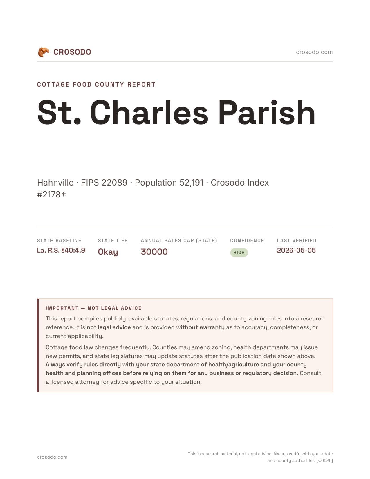 Cover of St. Charles Parish county cottage food report
