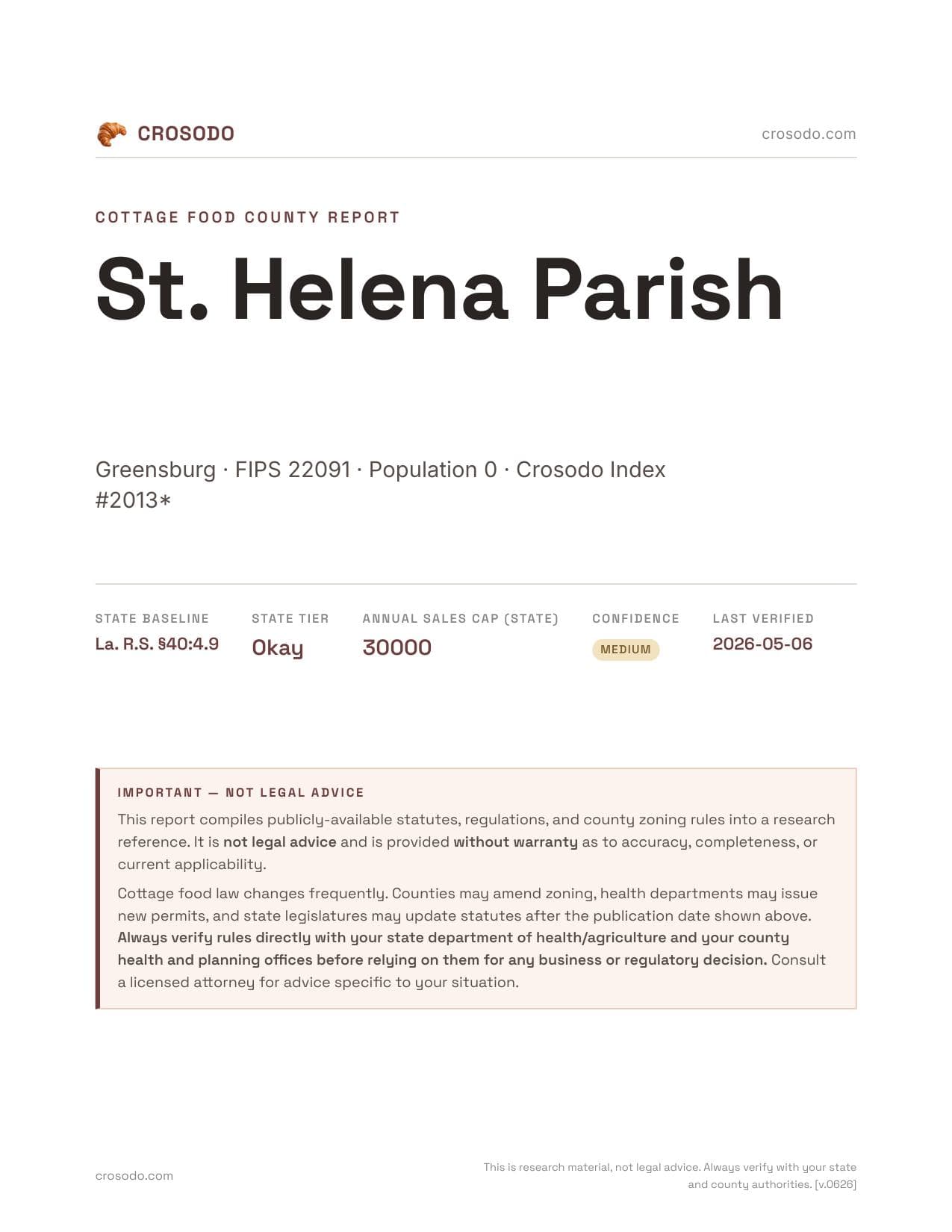 Cover of St. Helena Parish county cottage food report